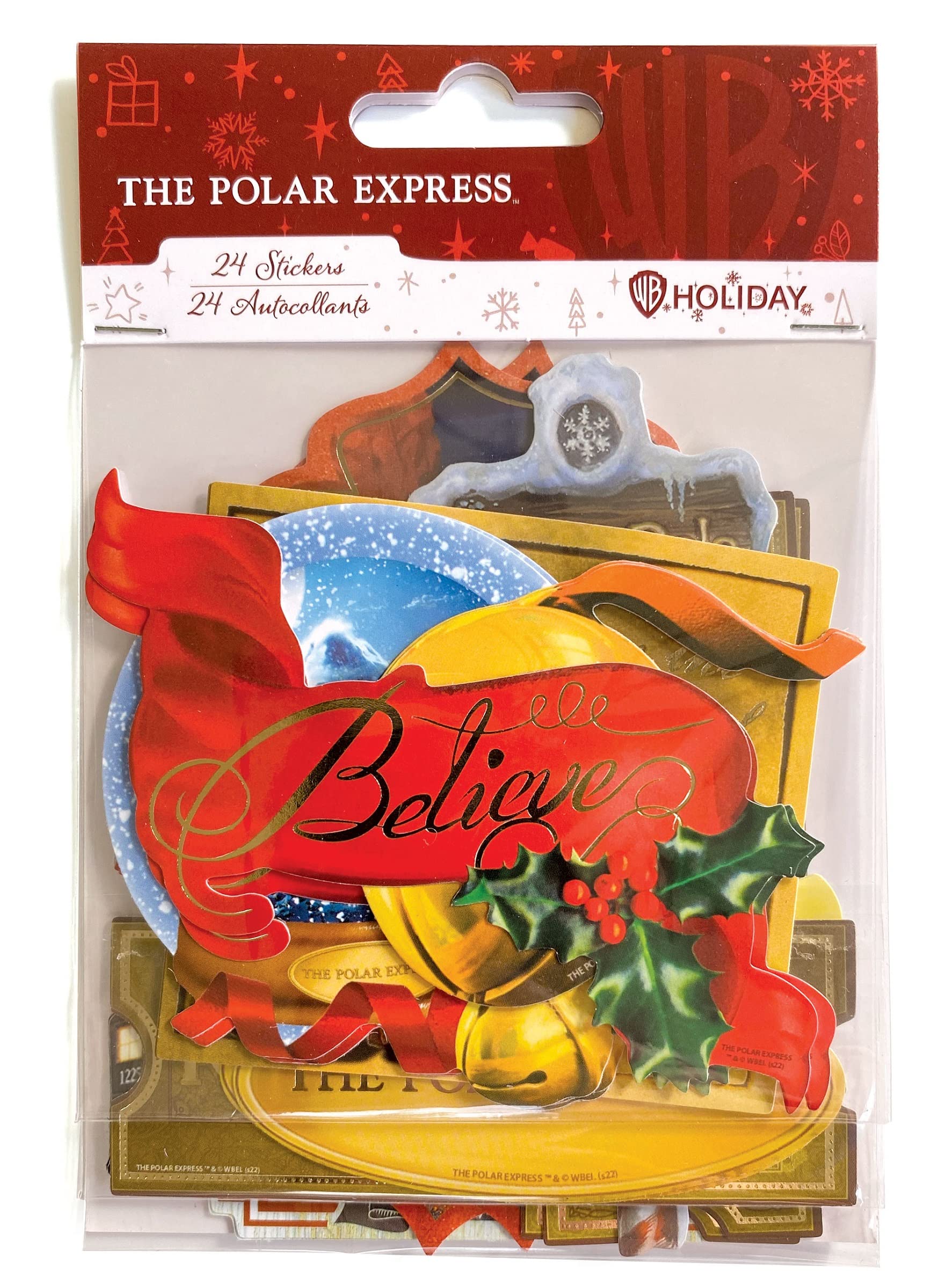 The Polar Express 24-Piece Scrapbook Die-Cut Foil Accent Stickers - Christmas Scrapbooking Supplies for Holiday Cards, DIY Albums & Festive Crafts