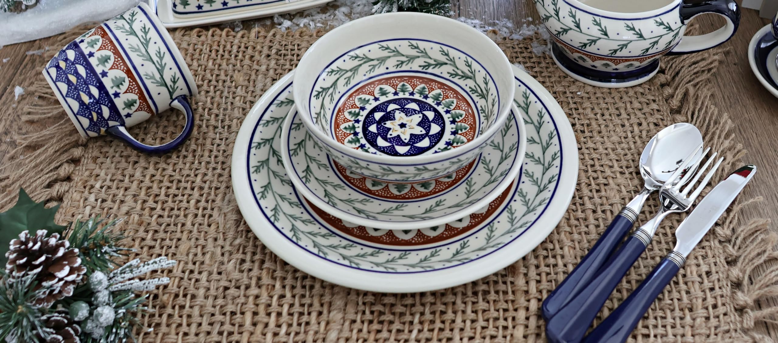 Handmade Blue Rose Polish Pottery Dessert Plate - Elegant Evergreen Design for Cake, Cookies & Tea Parties - Perfect for Weddings, Anniversaries & Holiday Celebrations