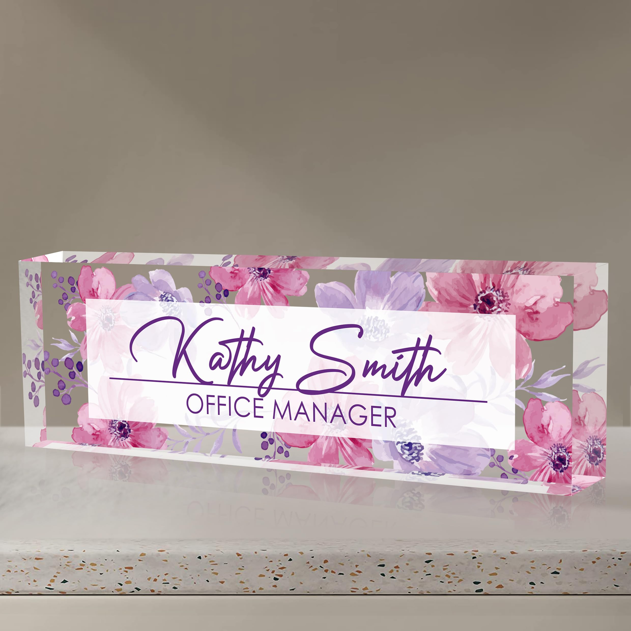 Custom Acrylic Name Plate for Desk - Personalized Office Name Sign for Boss, Teacher, Coworker Gift - Elegant Desk Accessory for Workplace, Home Office & Professional Settings (A-WaterColor4)