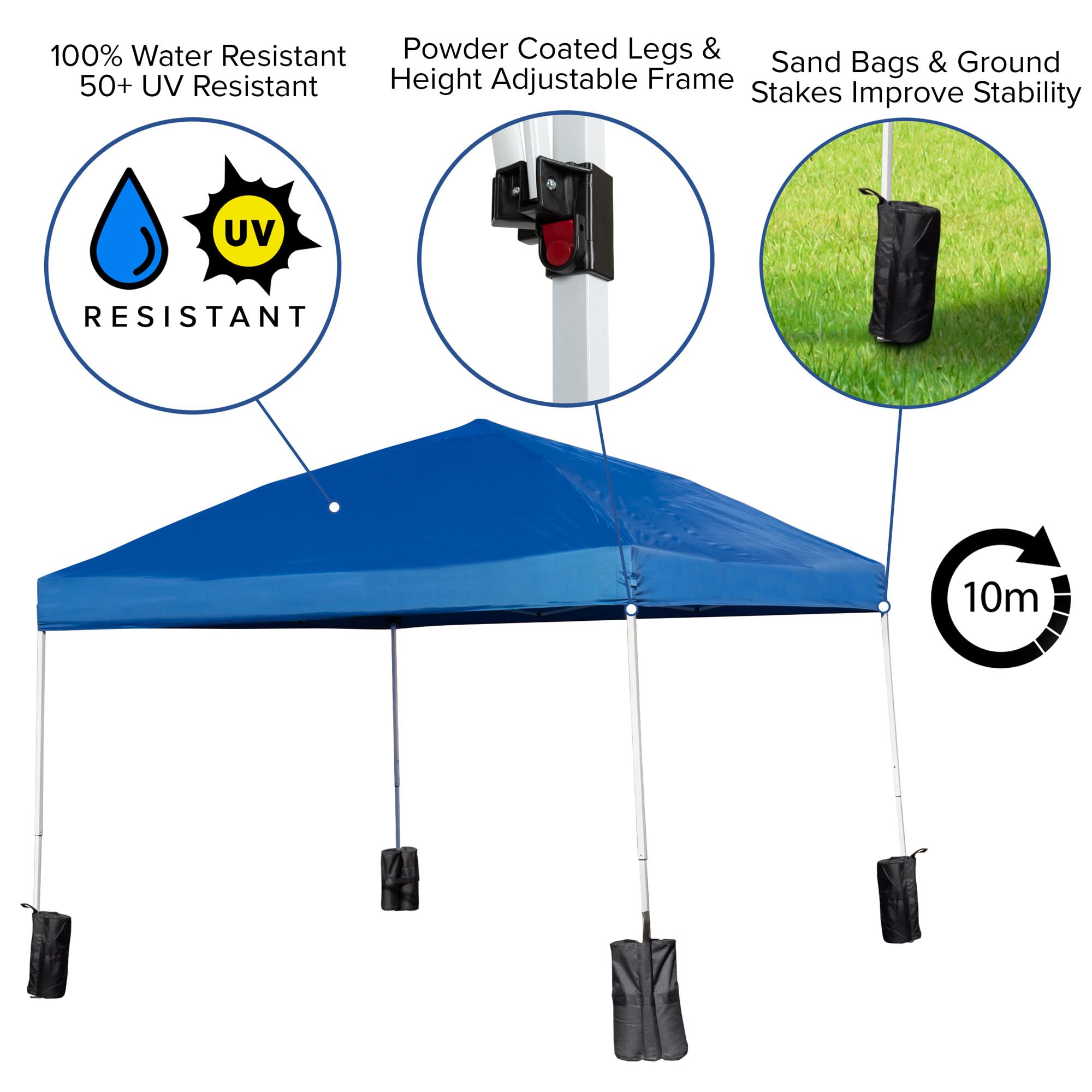 Flash Furniture Harris 10'x10' Blue Pop Up Canopy Tent with Wheeled Carry Case & Folding Bench Set - Portable Outdoor Shelter for Tailgating, Camping, Beach Parties, Farmers Markets & Backyard Events