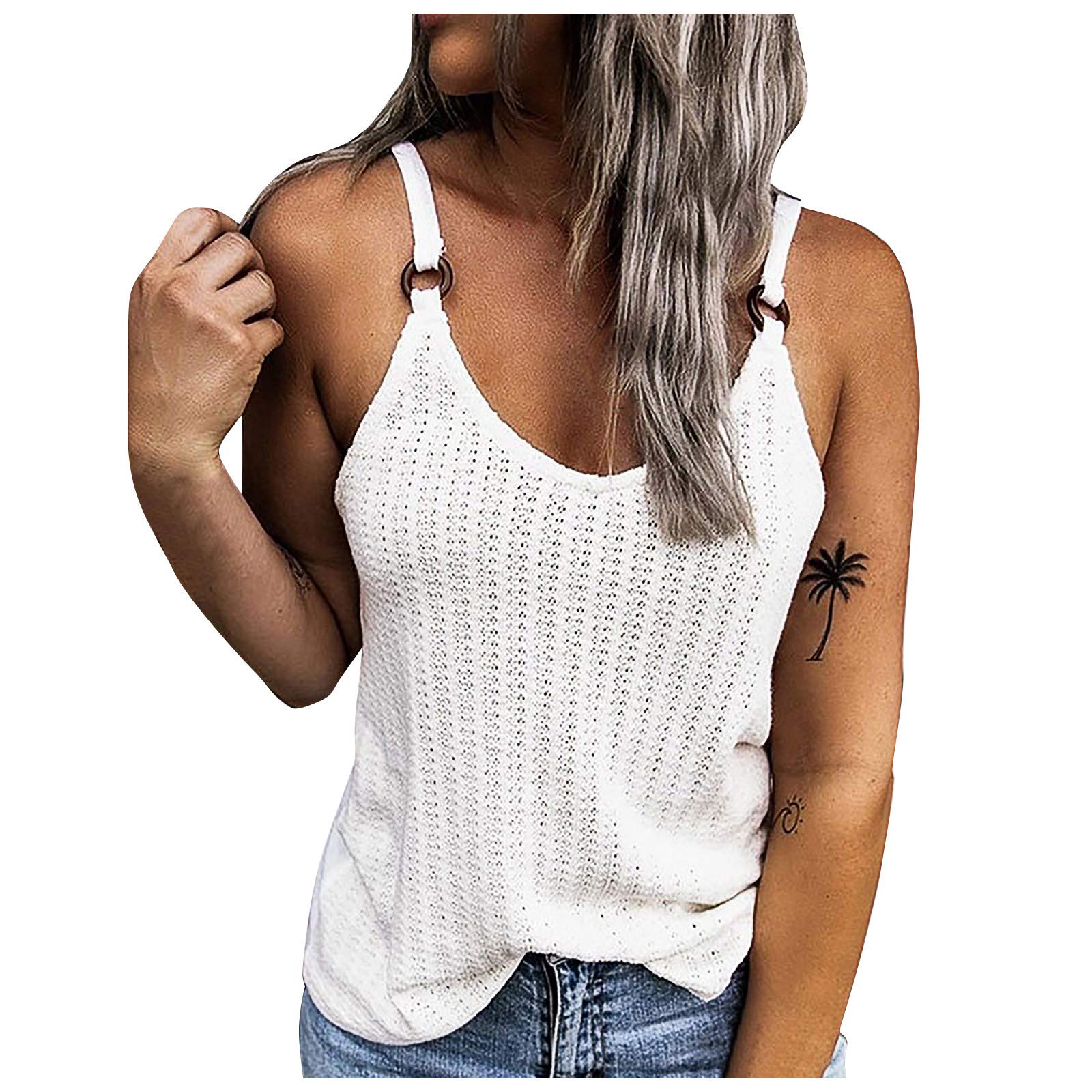 Sexy V Neck Sleeveless Tank Top for Women - Soft Knit Camisole Summer Tops, Casual Travel Tunic Shirt (White, XXXL) - Perfect for Beach Outings, Yoga & Everyday Wear