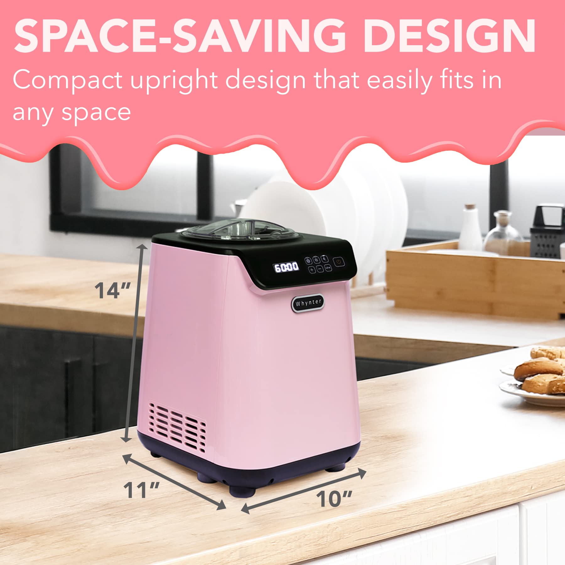 Whynter 1.28 Qt Automatic Ice Cream Maker with Built-In Compressor - No Pre-Freezing, LCD Digital Display & Timer - Perfect for Home, Parties & Dessert Shops (ICM-128BPS, Black/Pink)