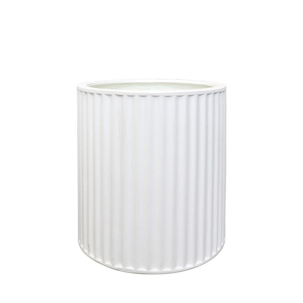 Piako Small White Ribbed Outdoor Planter - Perfect for Patio, Garden, and Balcony Decor