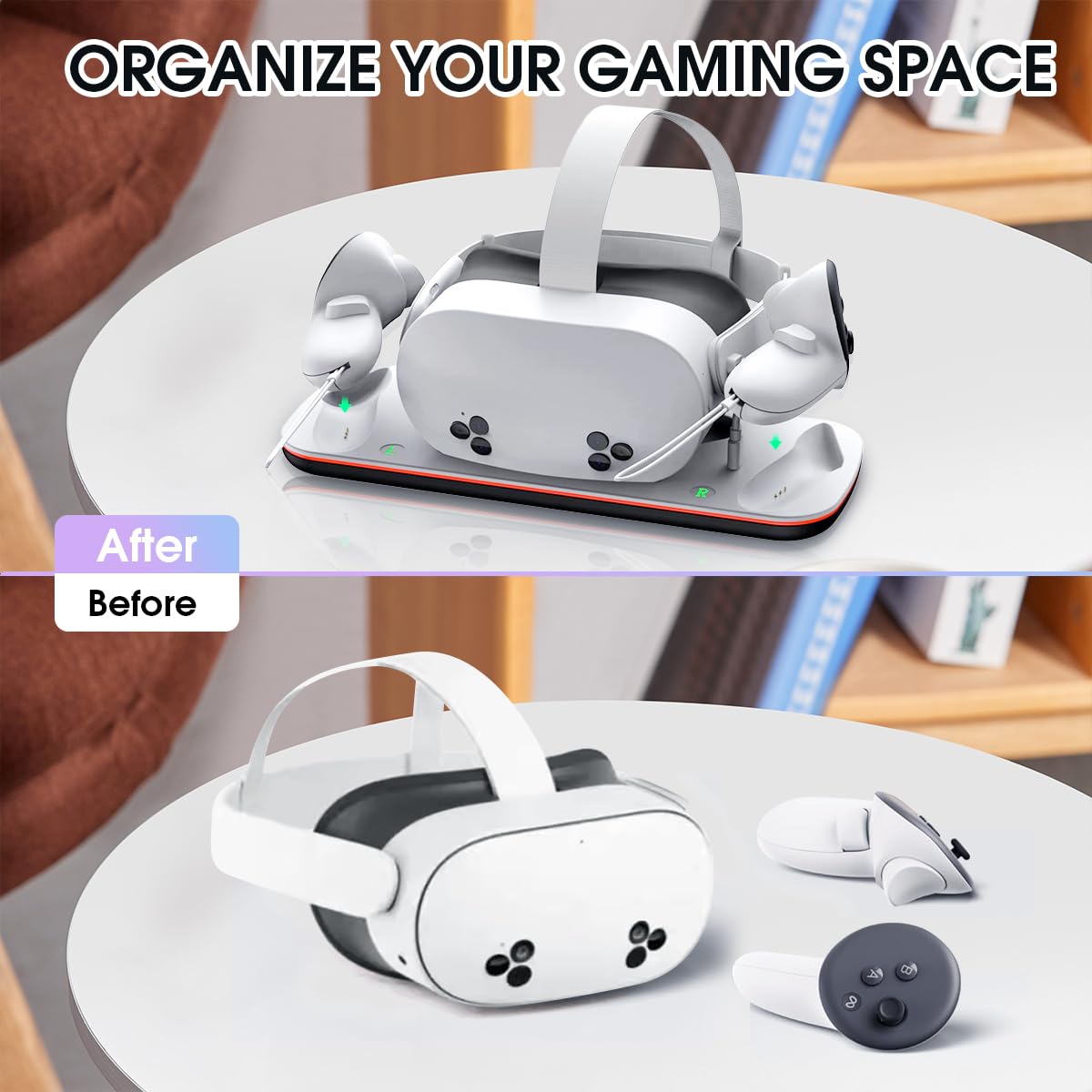Moginno Magnetic Charging Dock for Meta Quest 3S/3 - VR Headset & Controller Charging Station with LED Indicator, 2 Rechargeable Batteries & Display Stand (White) - Perfect for Gaming, VR Entertainment & Device Organization