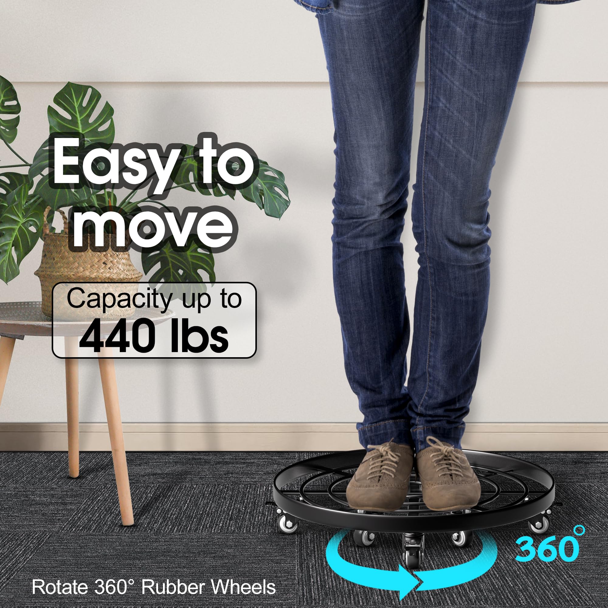 Highpro 2-Pack 20-Inch Heavy Duty Rolling Plant Stand with Lockable Wheels - Indoor/Outdoor Plant Caddy Dolly for Large Flower Pots | Perfect for Moving Potted Plants on Patios, Decks & Gardens