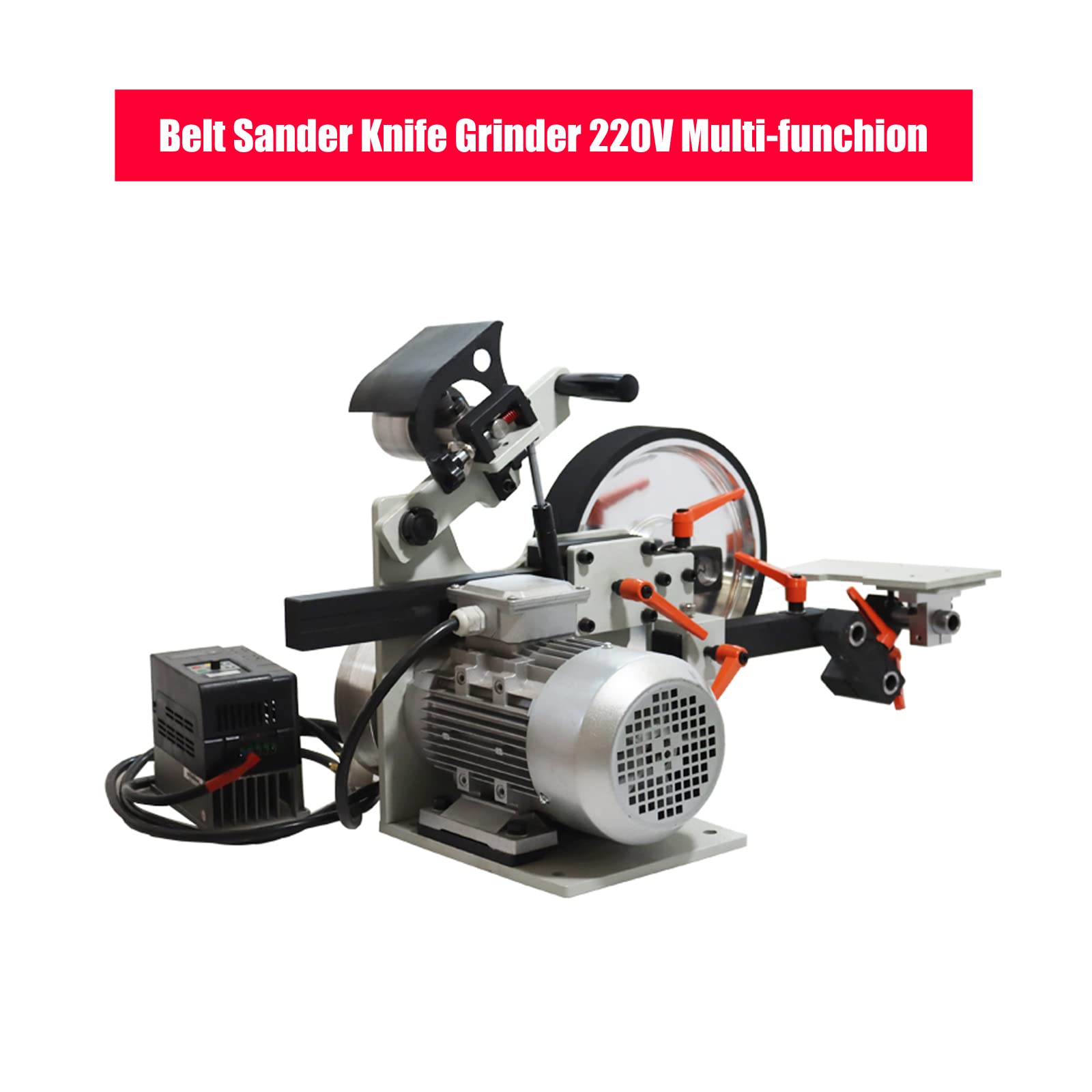 2HP Variable Speed Belt Sander & Knife Grinder Machine - 72x2 Inch Multi-Function Tool with Frequency Converter & 3 Grinding Wheels (220V, No Stand) - Perfect for Metalworking, Woodworking, and Knife Sharpening