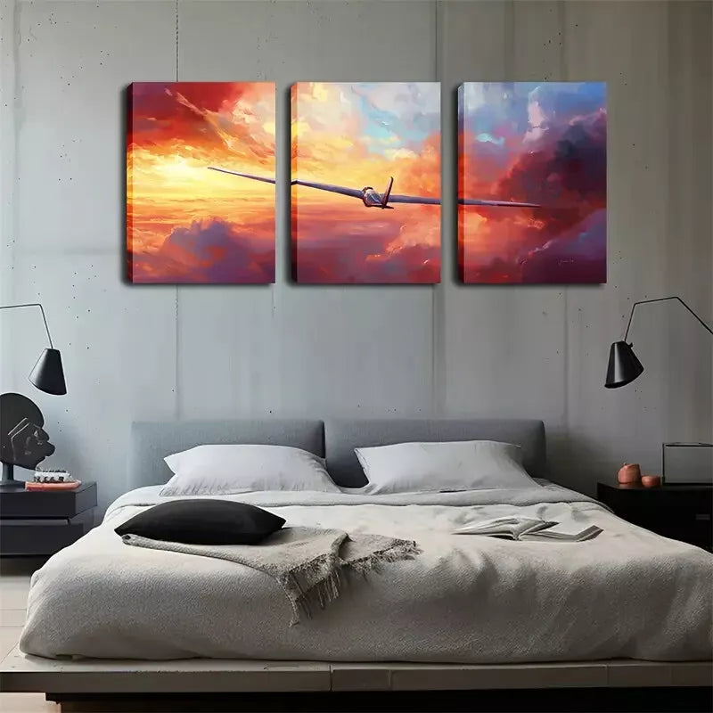 3pcs Flying Machine In The Sky Wall Art Set - 40x60cm Framed Canvas Prints - High Quality Australian Made Ready to Hang Wall Decor - Perfect for Living Room, Bedroom & Office Decor