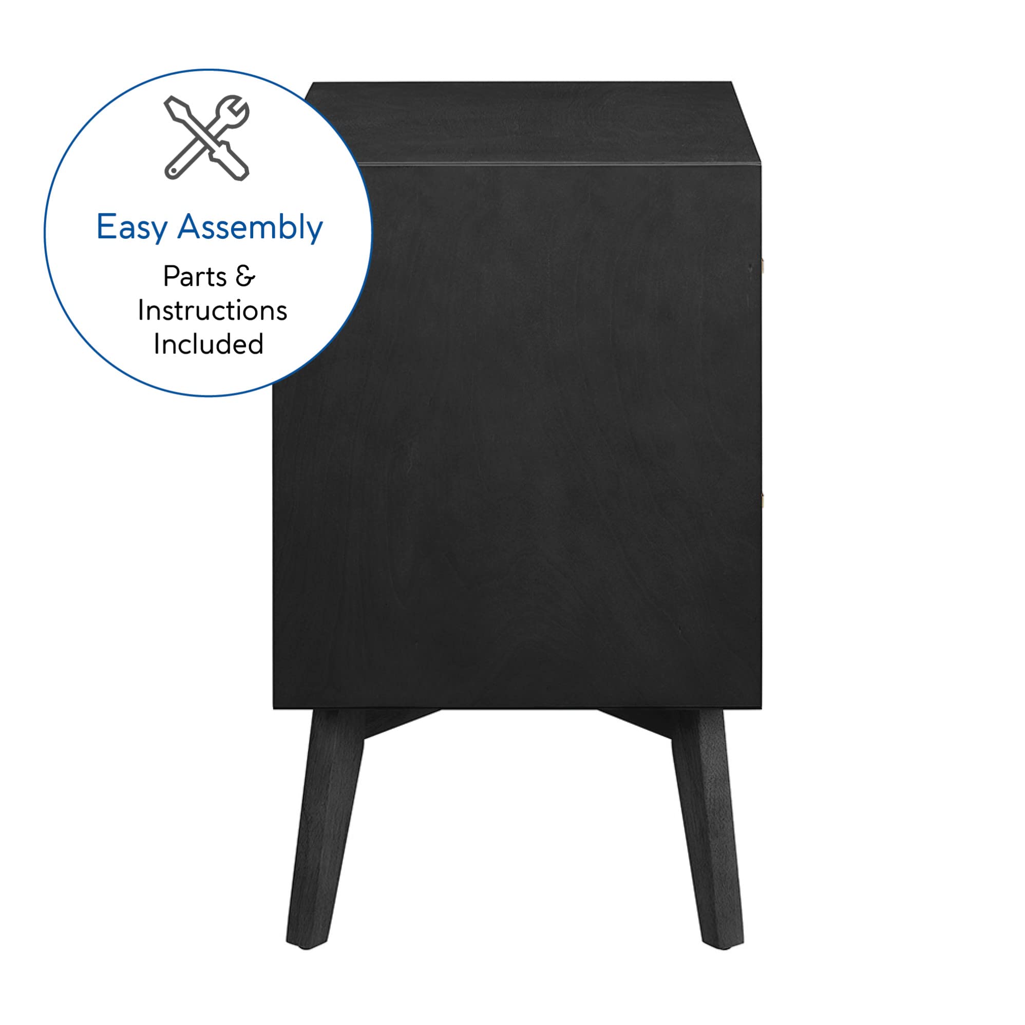 Modern Black Two-Drawer Nightstand - Bedside Table with Storage for Bedroom, Living Room & Office - Compact Nightstand with Smooth Gliding Drawers for Home Decor