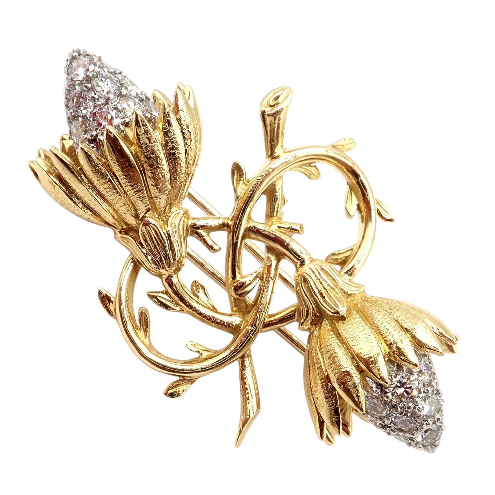 Authentic Tiffany & Co Schlumberger 18K Yellow Gold & Platinum Diamond Brooch Pin - Luxury Jewelry Gift for Women, Perfect for Weddings & Special Occasions