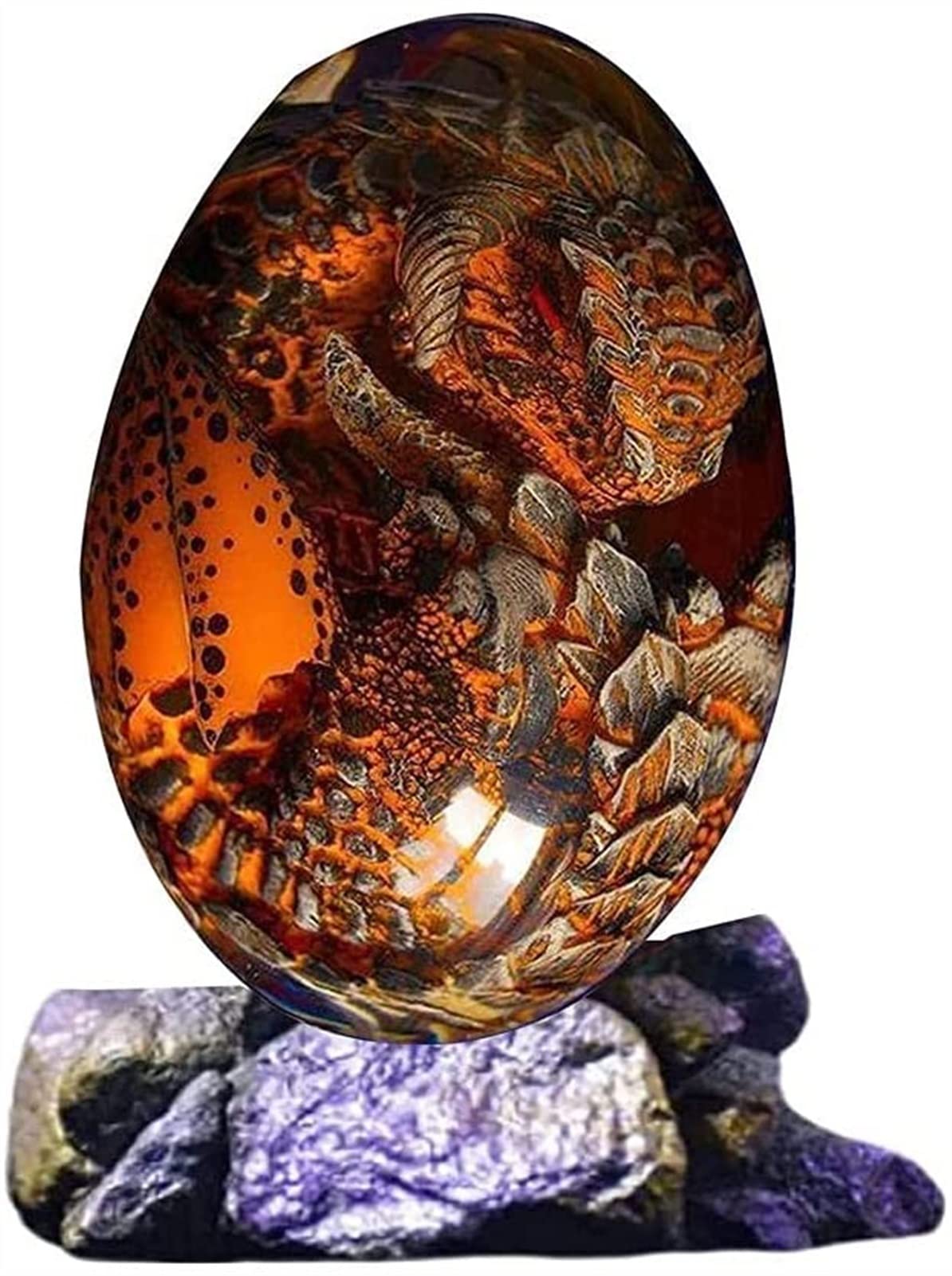 Lava Dragon Egg Figurine - Resin Decorative Ornament with Display Base, Crystal Dragon Egg Statue for Home & Office Desk Decor | Fantasy Gift & Collectible for Gamers & D&D Enthusiasts