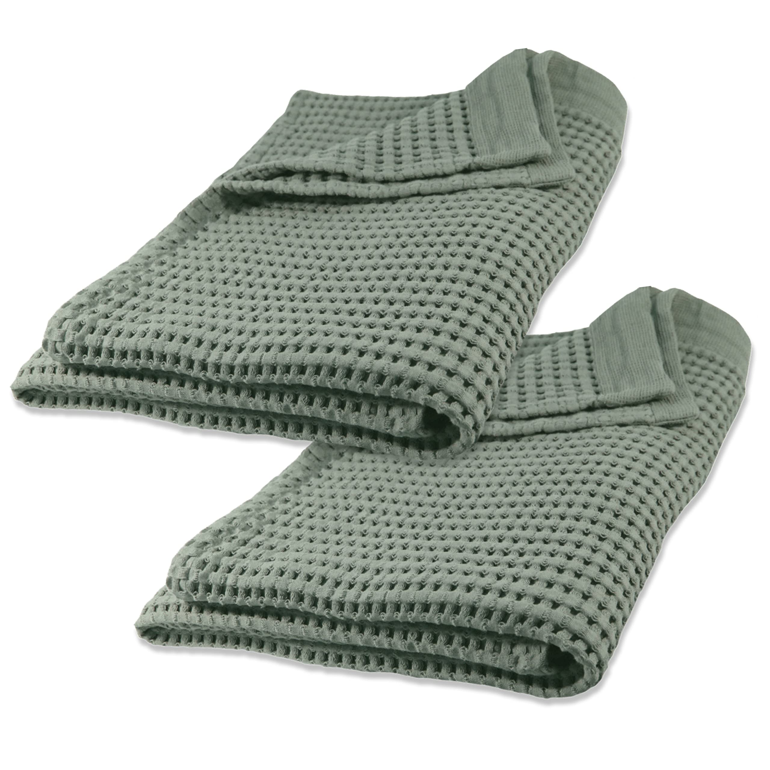 GILDEN TREE Quick Dry Waffle Bath Sheet Set - 2 Pack Luxury Large Bath Towels 40x80 Inches, Ultra Absorbent & Soft Thin Modern Bath Towels for Spa, Hotel & Home Use (Sage Grey)