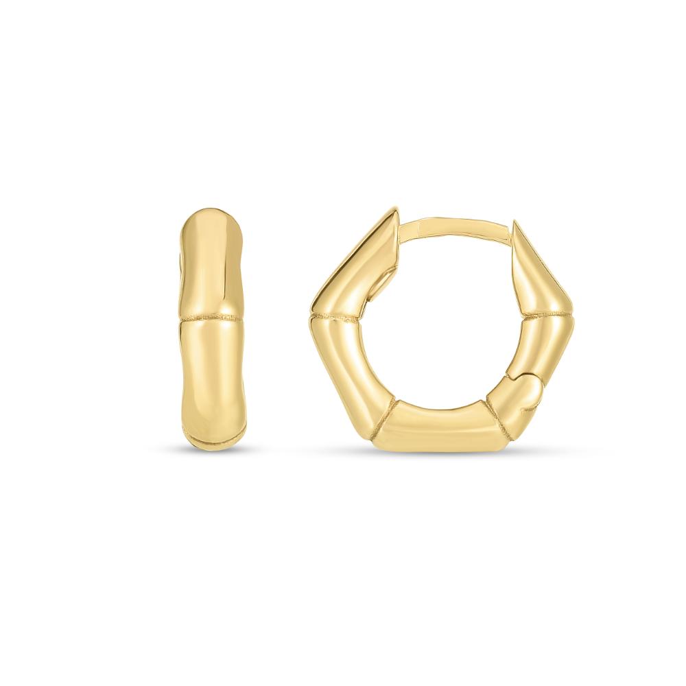 14K Gold Bamboo Huggie Hoop Earrings for Women - Minimalist Dainty Everyday Jewelry - Perfect for Work, Date Night & Gifting