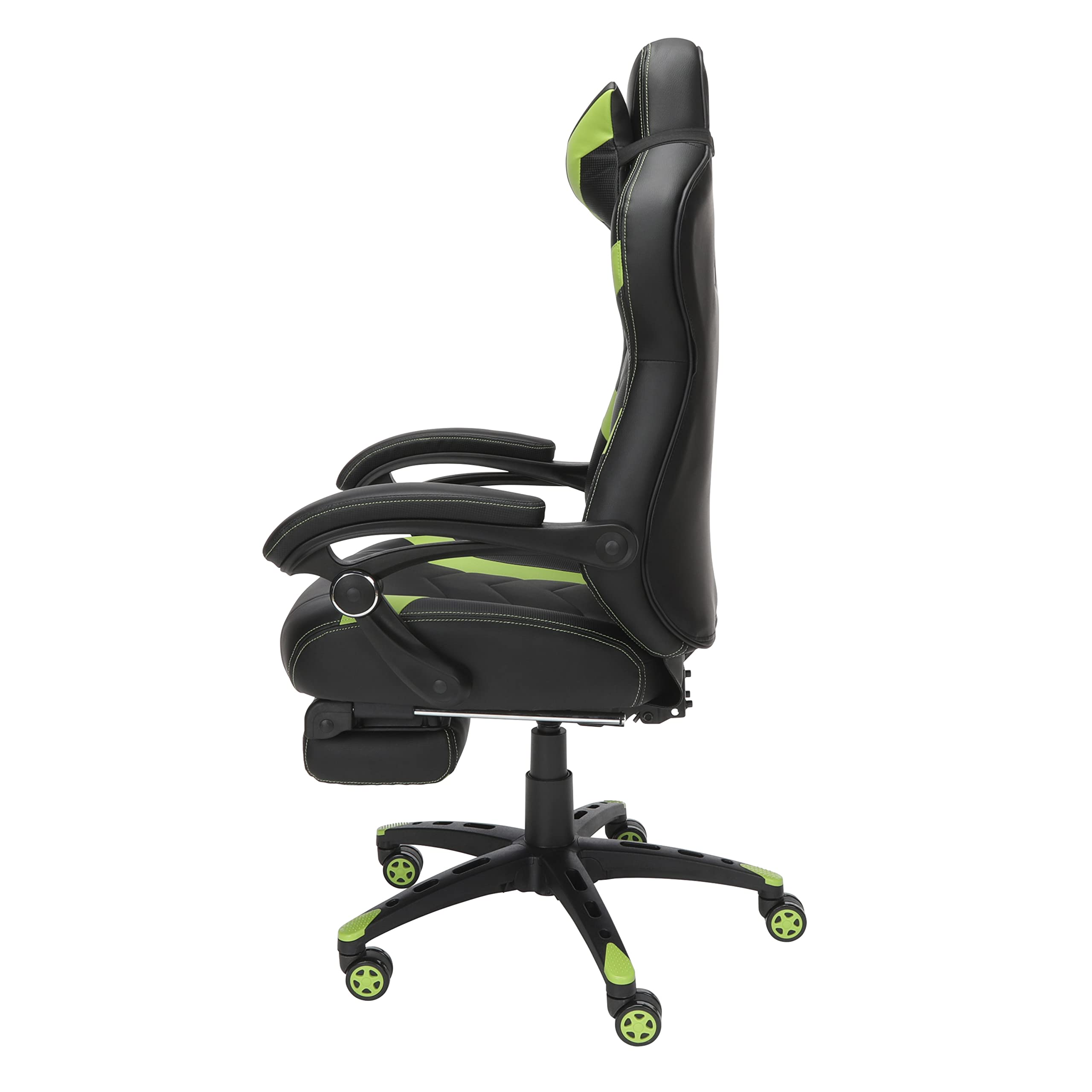 RESPAWN 110 Ergonomic Gaming Chair with Footrest Recliner - Racing Style High Back Office Chair for PC & Desk - 360° Swivel, Adjustable Lumbar Support & Headrest - Padded Armrests - Green (2021 Model) - Perfect for Gaming, Streaming & Home Office Workspace