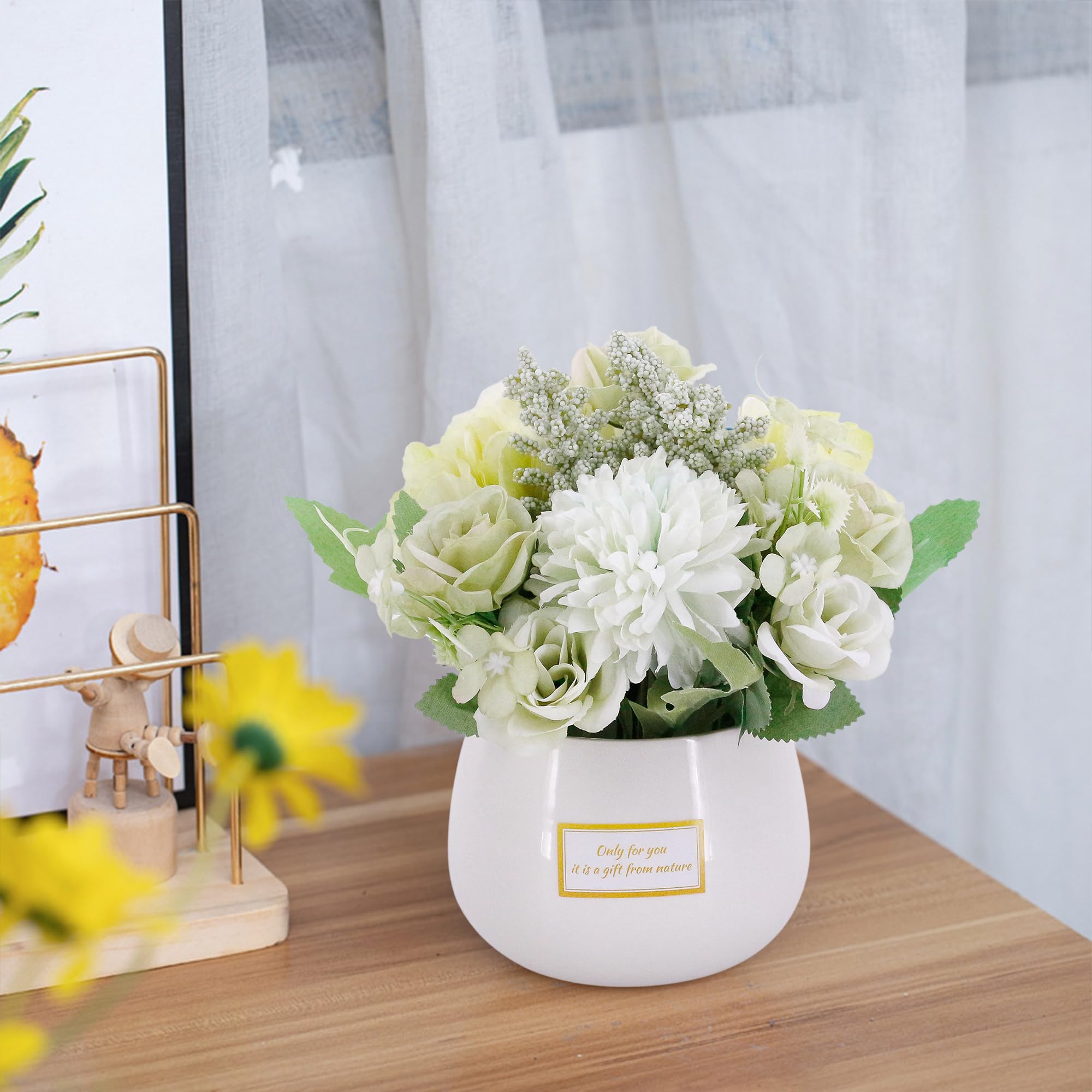 Segreto Artificial Flowers in Vase - Faux Rose Potted Plants for Home, Office & Wedding Decor - Perfect for Bathroom, Dining Table & Indoor Decorations