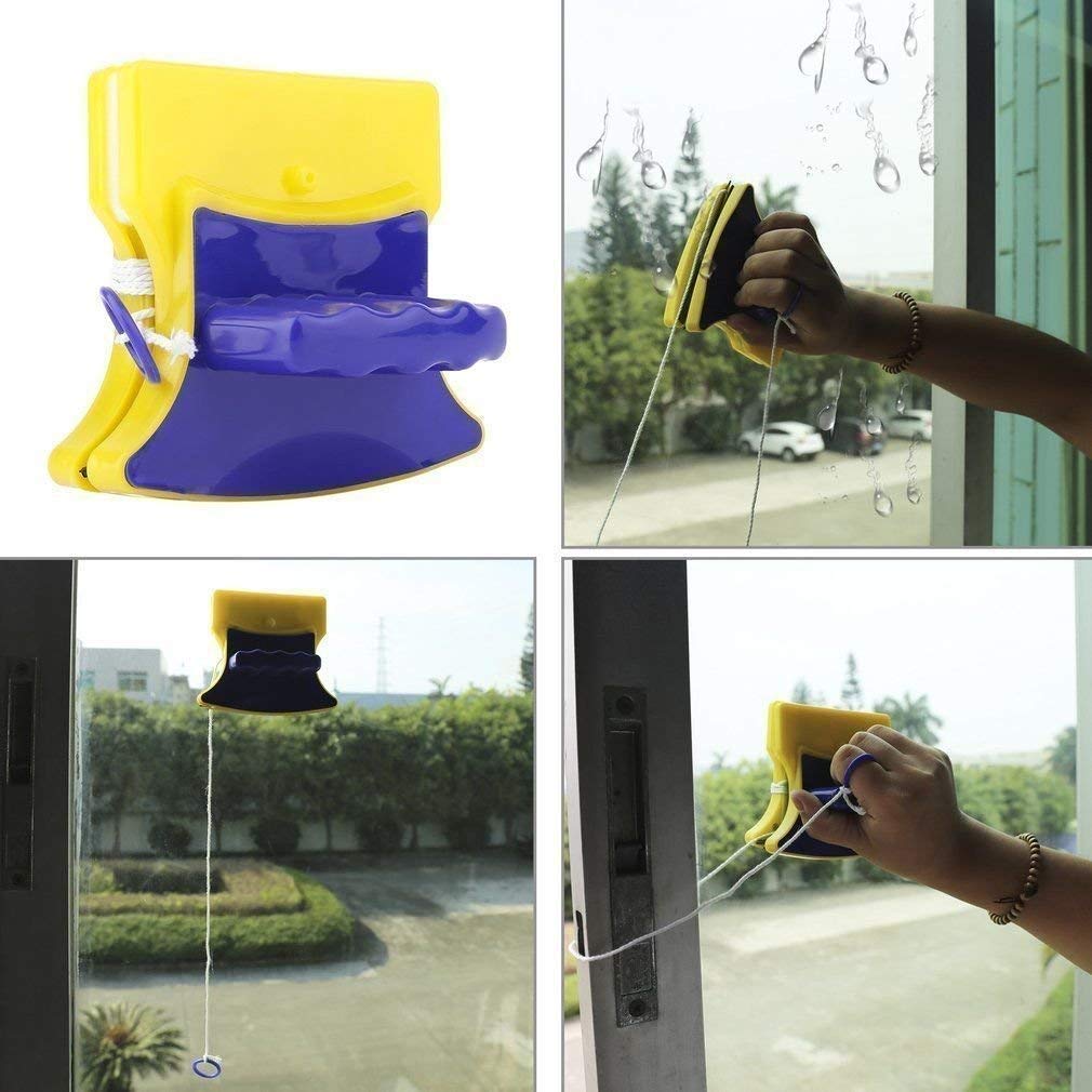 Rokzo Magnetic Window Cleaner - Double-Sided Glass Cleaning Tool with 2 Extra Cleaning Pads - Squeegee & Washing Equipment for Home & Office Use - Perfect for High Windows, Glass Doors, and Skylights