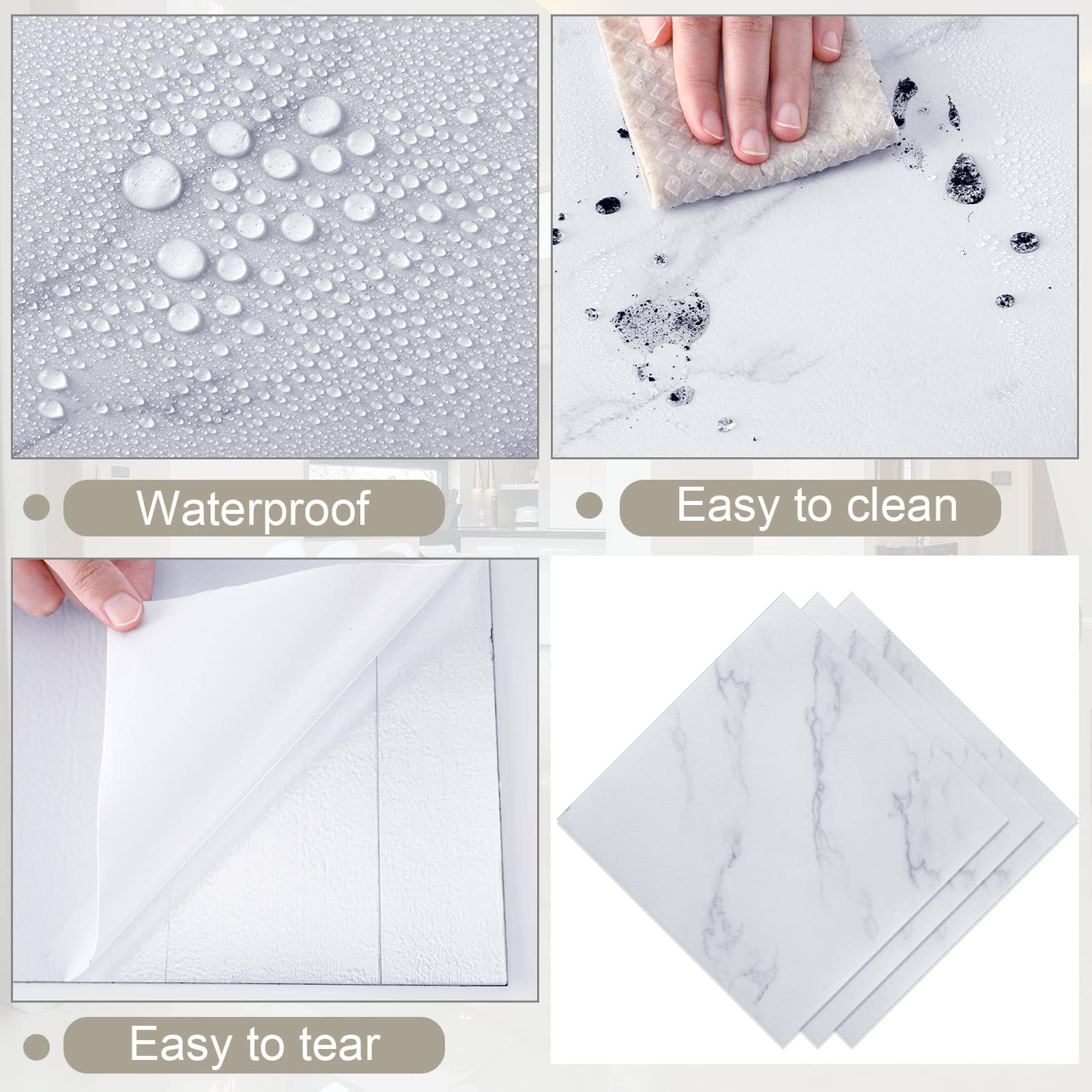 100-Pack Spiareal Self-Adhesive Peel & Stick Vinyl Floor Tiles 12x12 Inch - Waterproof Removable Flooring Stickers for Kitchen, Bedroom, Bathroom, Basement (Marble Design) - Easy DIY Home Renovation & Rental Apartment Upgrade