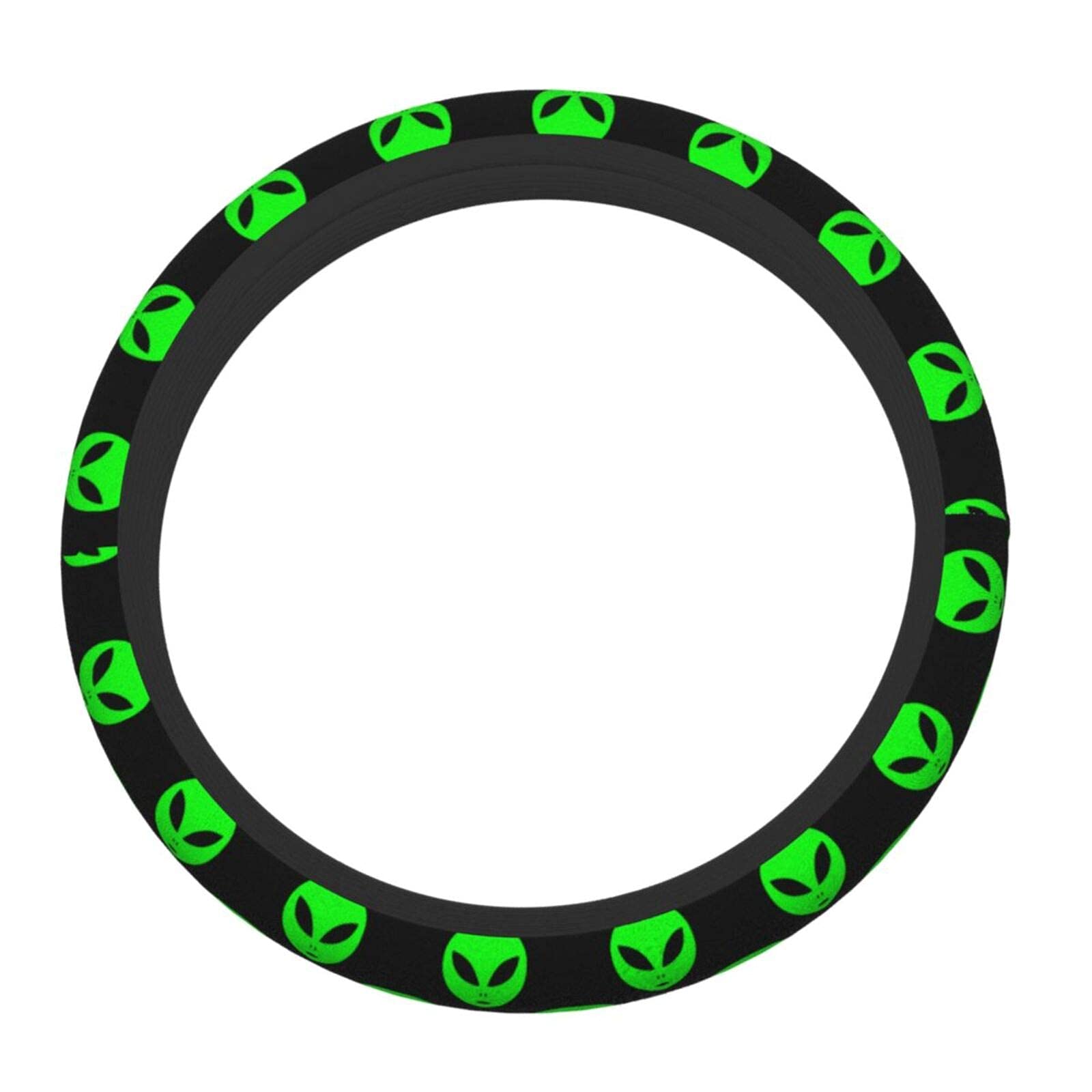 Non-Slip Green Aliens Face Universal Neoprene Steering Wheel Cover - Durable Car Accessory for Safe Driving & Unique Style (Perfect for Cars, Trucks, SUVs - Fun Gift for Alien Fans)