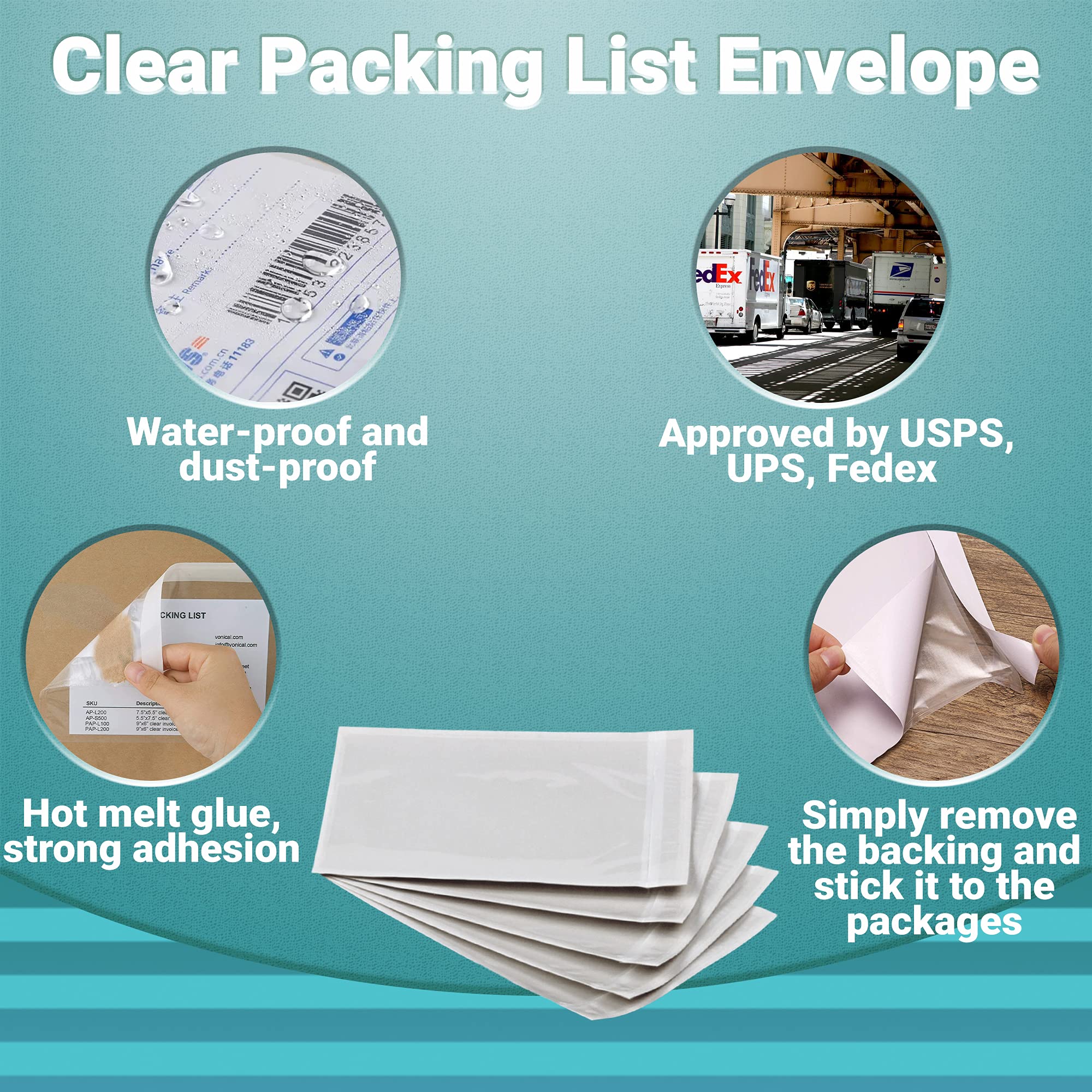 APQ 9.5 x 12 Inch Clear Top Loading Packing List Envelopes - 500 Pack Self-Seal Plastic Shipping Label Pouches | Durable Document Mailing Envelopes for Ecommerce, Office & Logistics Use