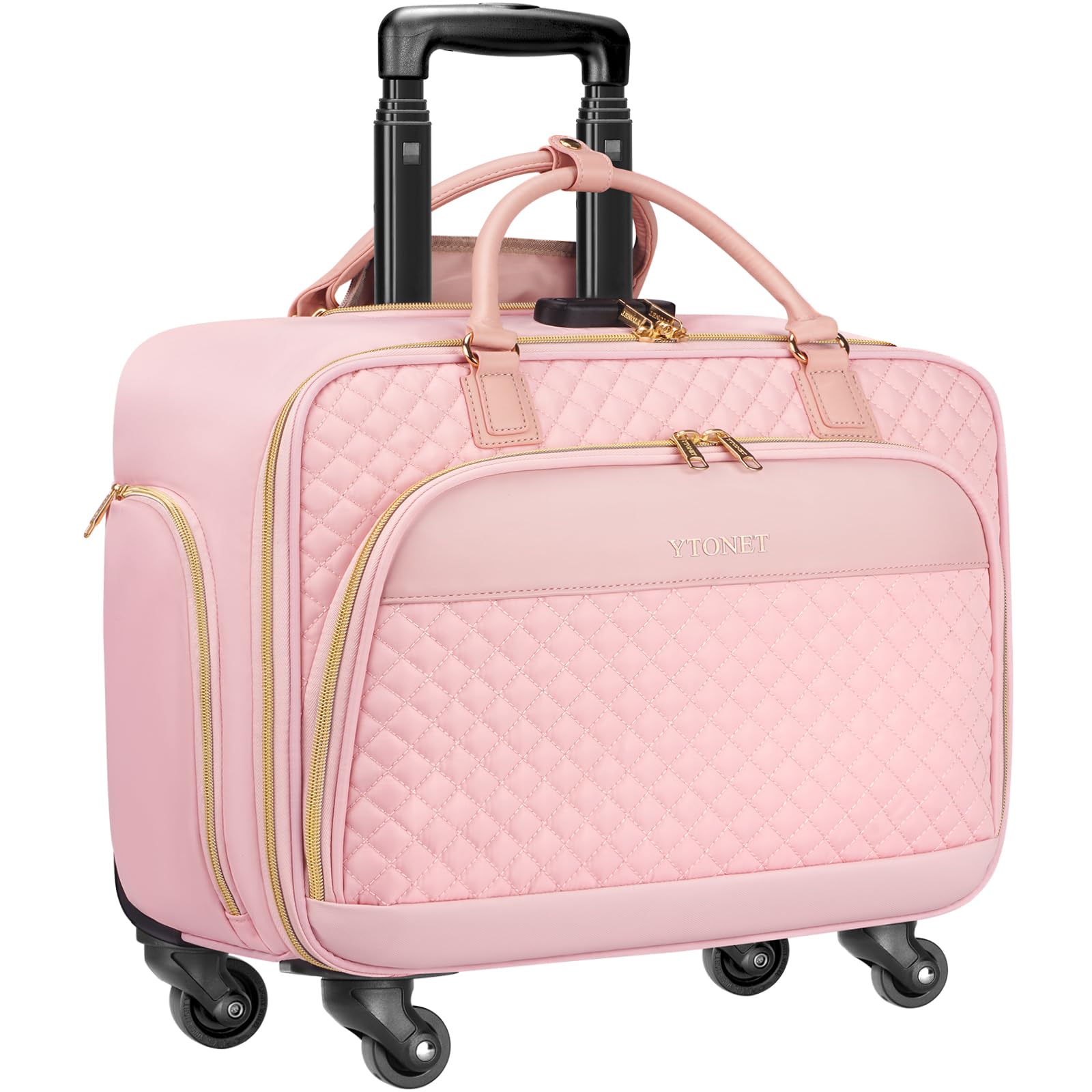 Ytonet 17.3 Inch Rolling Laptop Briefcase for Women - Water Resistant Wheeled Computer Bag with Lock for Travel, Business, Work & School - Perfect for Overnight Trips, Teacher Commute & Weekender Getaways (Pink)