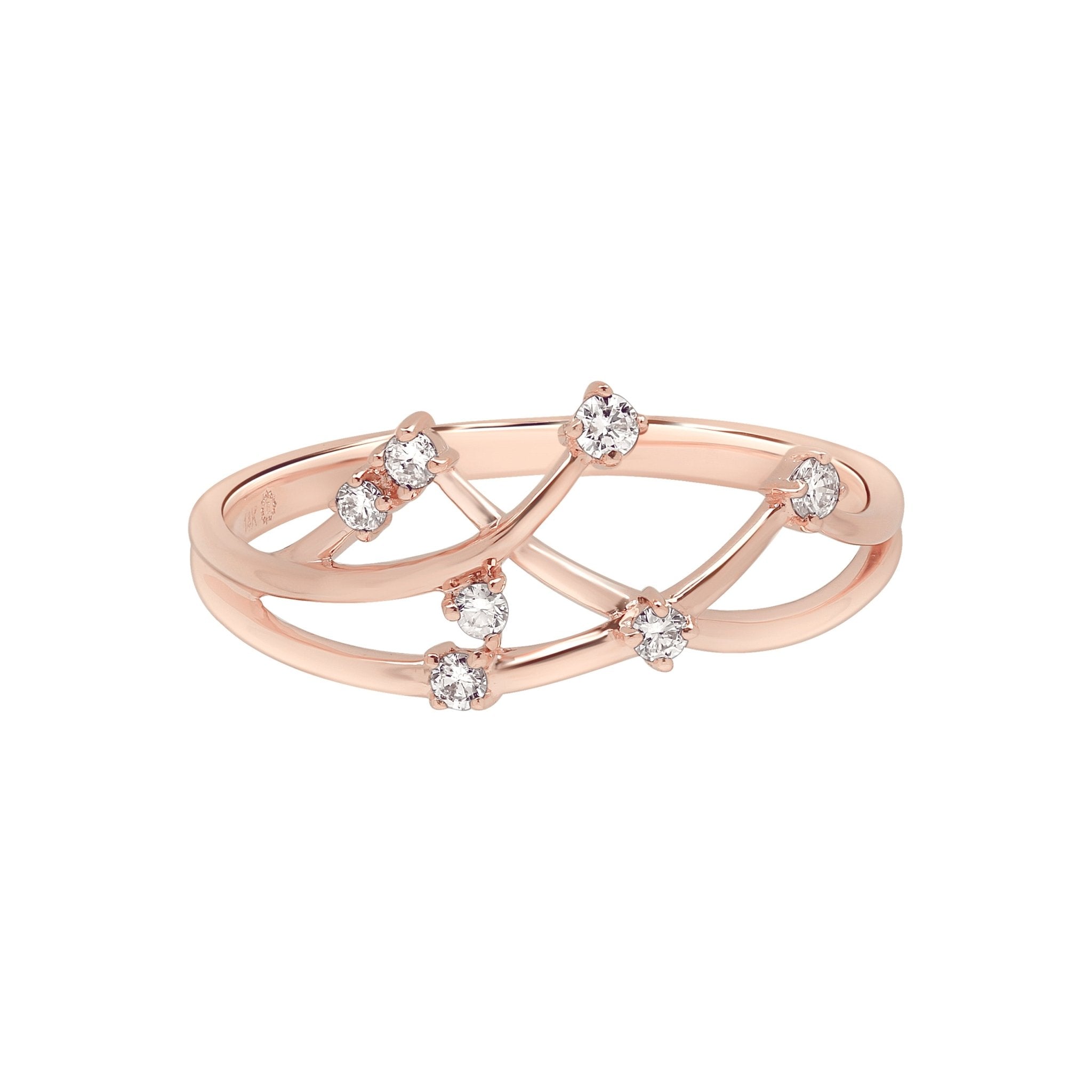 14K Rose Gold Interlocking Floating Diamond Ring for Women - Elegant Stackable Wedding Band, Anniversary Gift, Everyday Jewelry