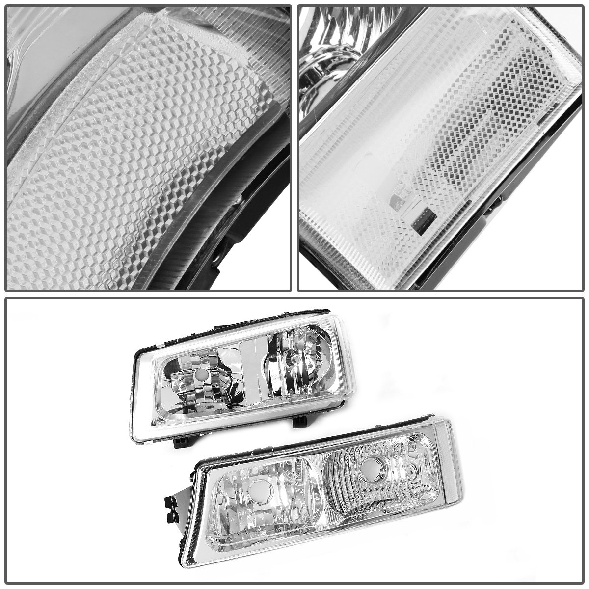 Chrome Housing Clear Side Headlight/Lamp Set for 2003-2006 Chevy Silverado - 4PCS Replacement Headlights for Improved Night Visibility & Off-Road Driving