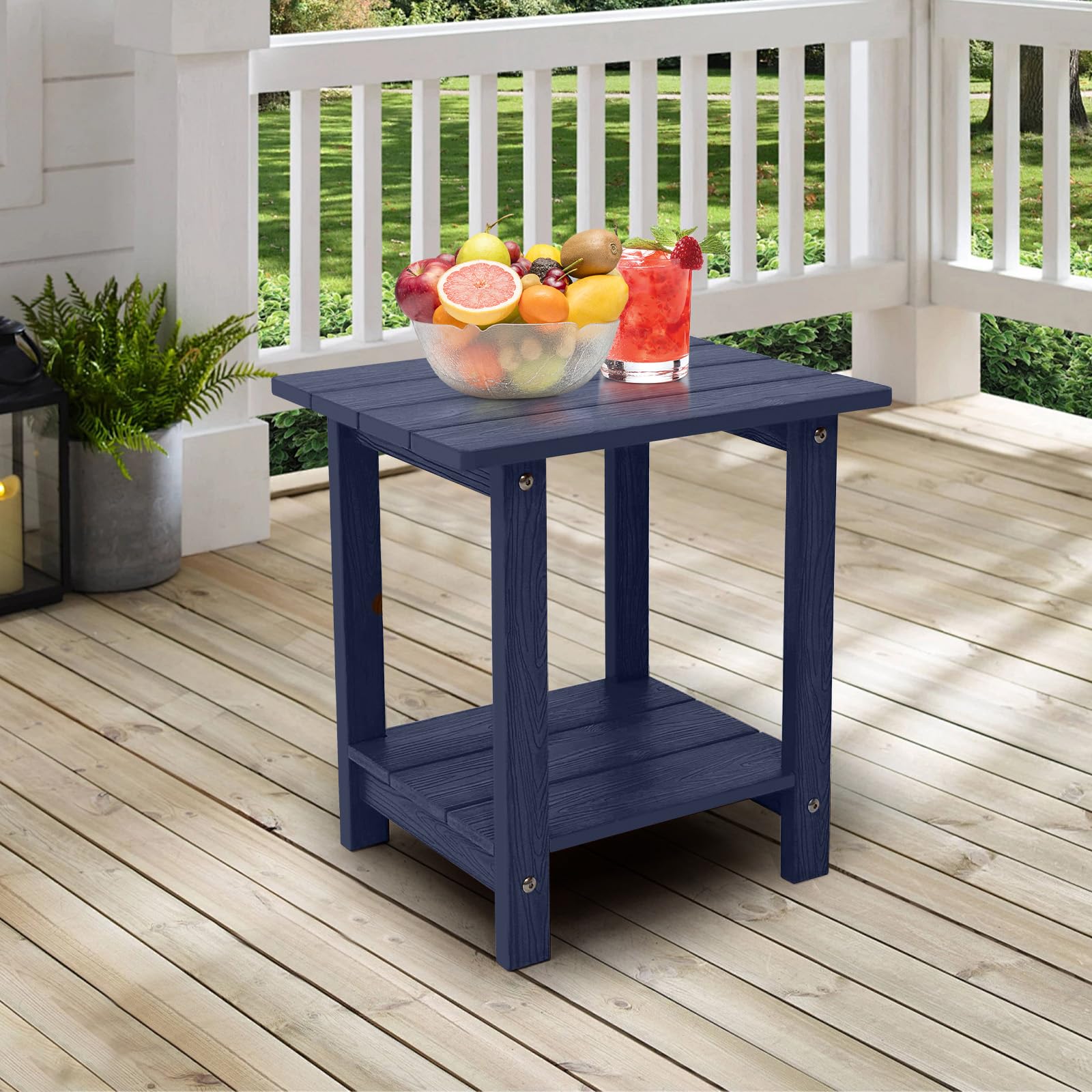 Weather-Resistant Outdoor Side Table - Double Small Adirondack End Table for Patio, Pool, Deck & Porch - 17