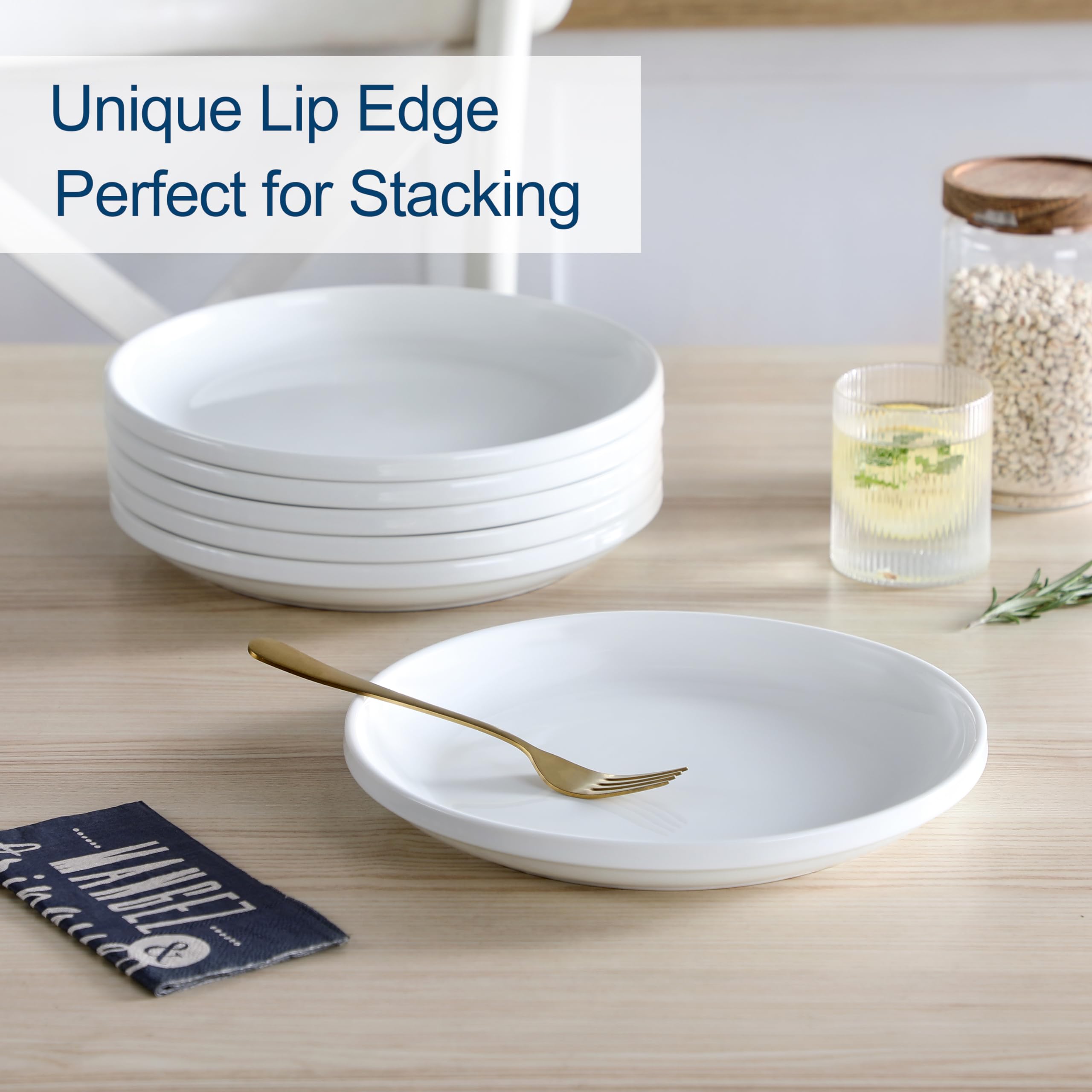 LOVECASA 6-Piece White Porcelain Dinner Plates Set - 10.5