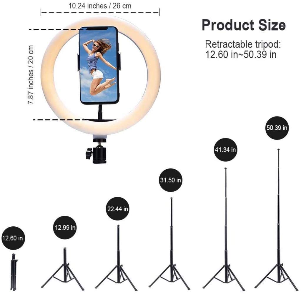 MINJUK 10 Inch LED Ring Light with Stand - 1.6m Adjustable Floor Lamp for Live Streaming, Photography & Video Calls - Perfect for TikTok, YouTube, Zoom & Home Studio Lighting