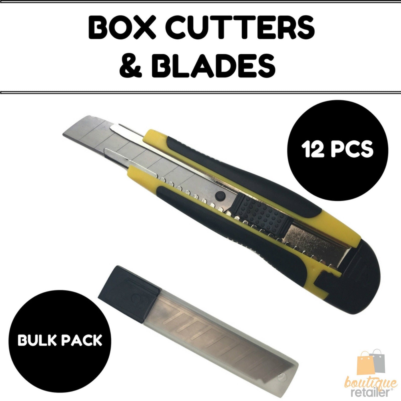 12-Pack Retractable Utility Knife Box Cutters with 18mm Snap-Off Blades - Heavy Duty Bulk Pack for Shipping, Packaging, Warehouse & DIY Projects
