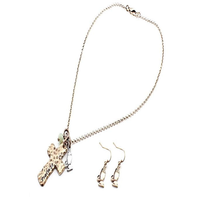 Gold Cross Necklace Set with Psalm 23 Engraving - Elegant Religious Jewelry for Women, Perfect Gift for Baptism, Confirmation & Daily Faith Inspiration