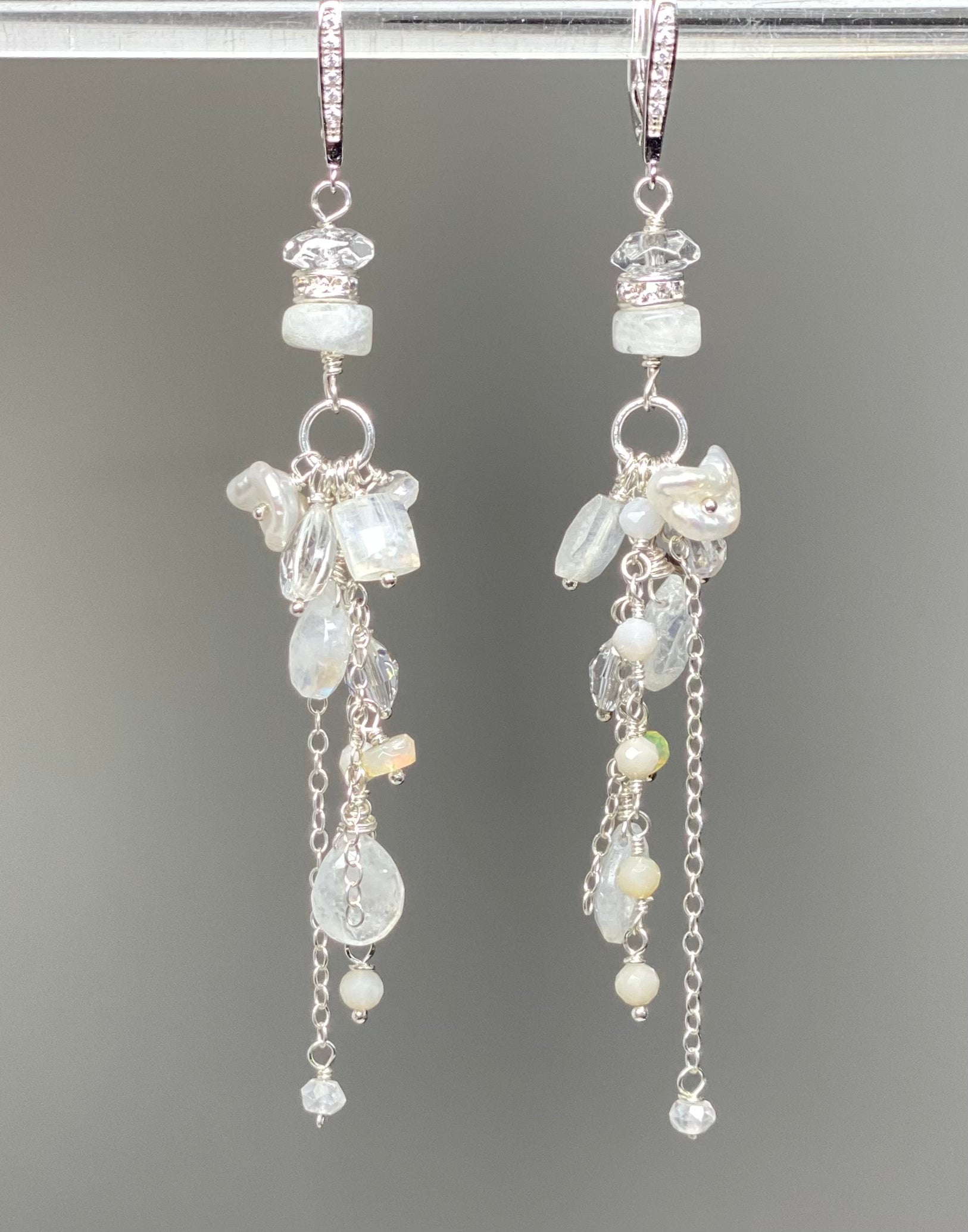 Rainbow Moonstone Long Boho Earrings - Crystal Quartz Sterling Silver Dangle Earrings for Women - Perfect for Boho Chic, Festival & Everyday Wear