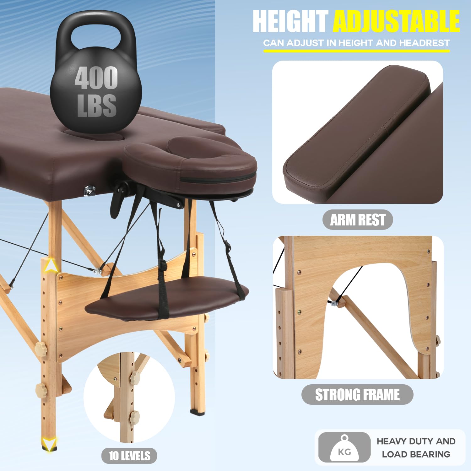 Portable Massage Table 24 Inch Wide - Adjustable Height Folding Spa Bed with Non-Woven Carrying Bag | Perfect for Professional Massage, Facial Care, Tattoo & Beauty Salon Use