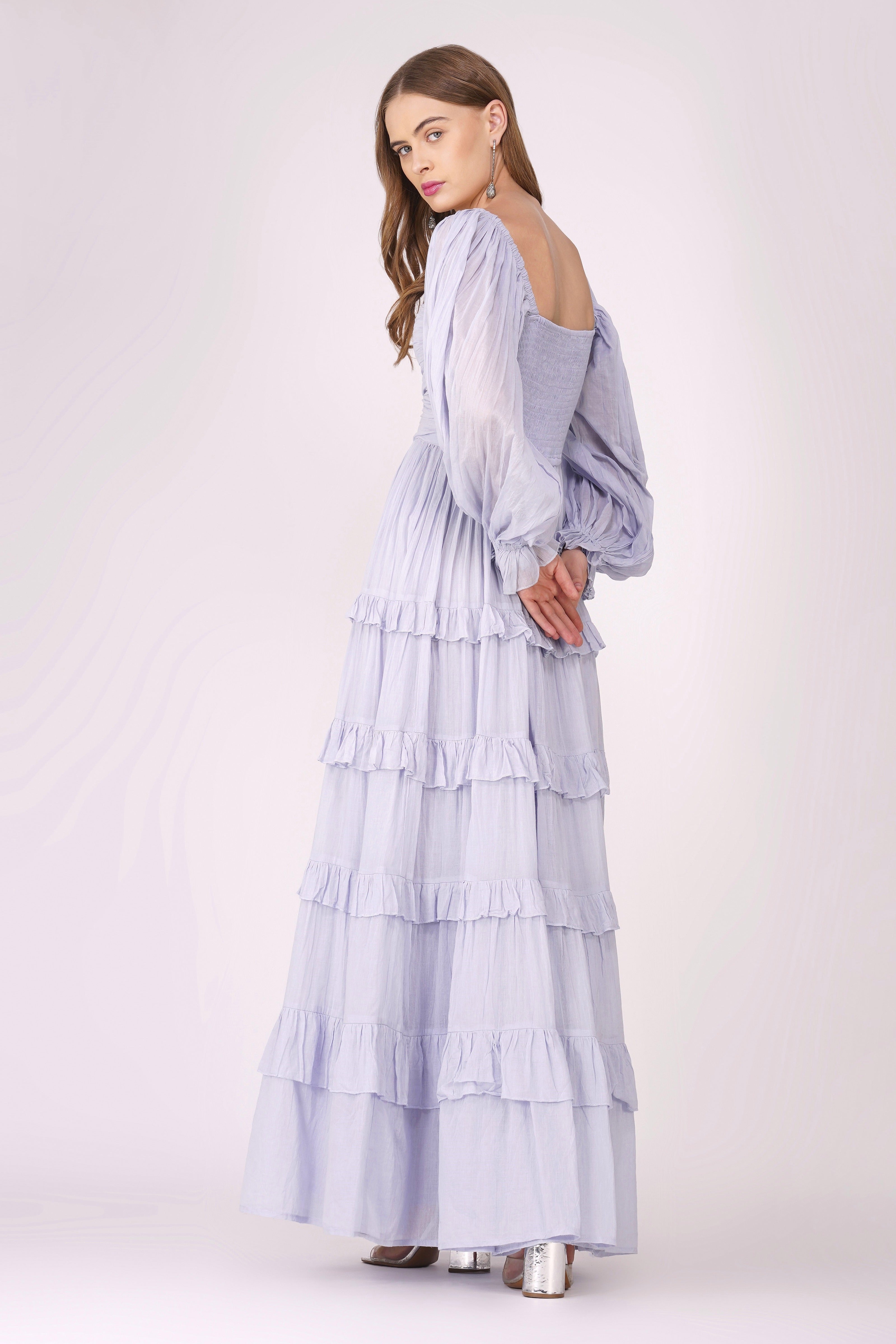 Lane Cotton Maxi Dress in Blue | Flowy Long Summer Dress for Women | Perfect for Beach, Vacation & Casual Outings