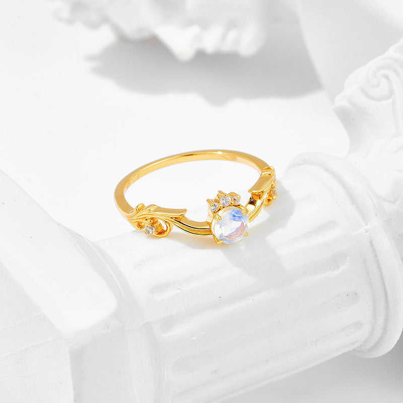 CZ Moonstone Gemini Birthstone Ring for Women - Elegant Curve Design, June Birthstone Jewelry Gift for Her - Perfect for Birthdays, Anniversaries & Special Occasions