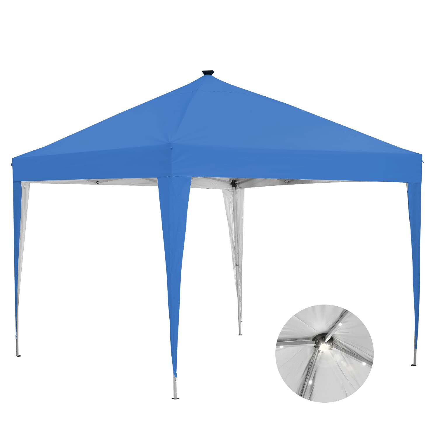 10x10 ft Pop-Up Canopy Tent with Solar LED Lights - Portable Outdoor Party Shelter for Camping, Tailgating, Beach & Backyard Events (Blue)