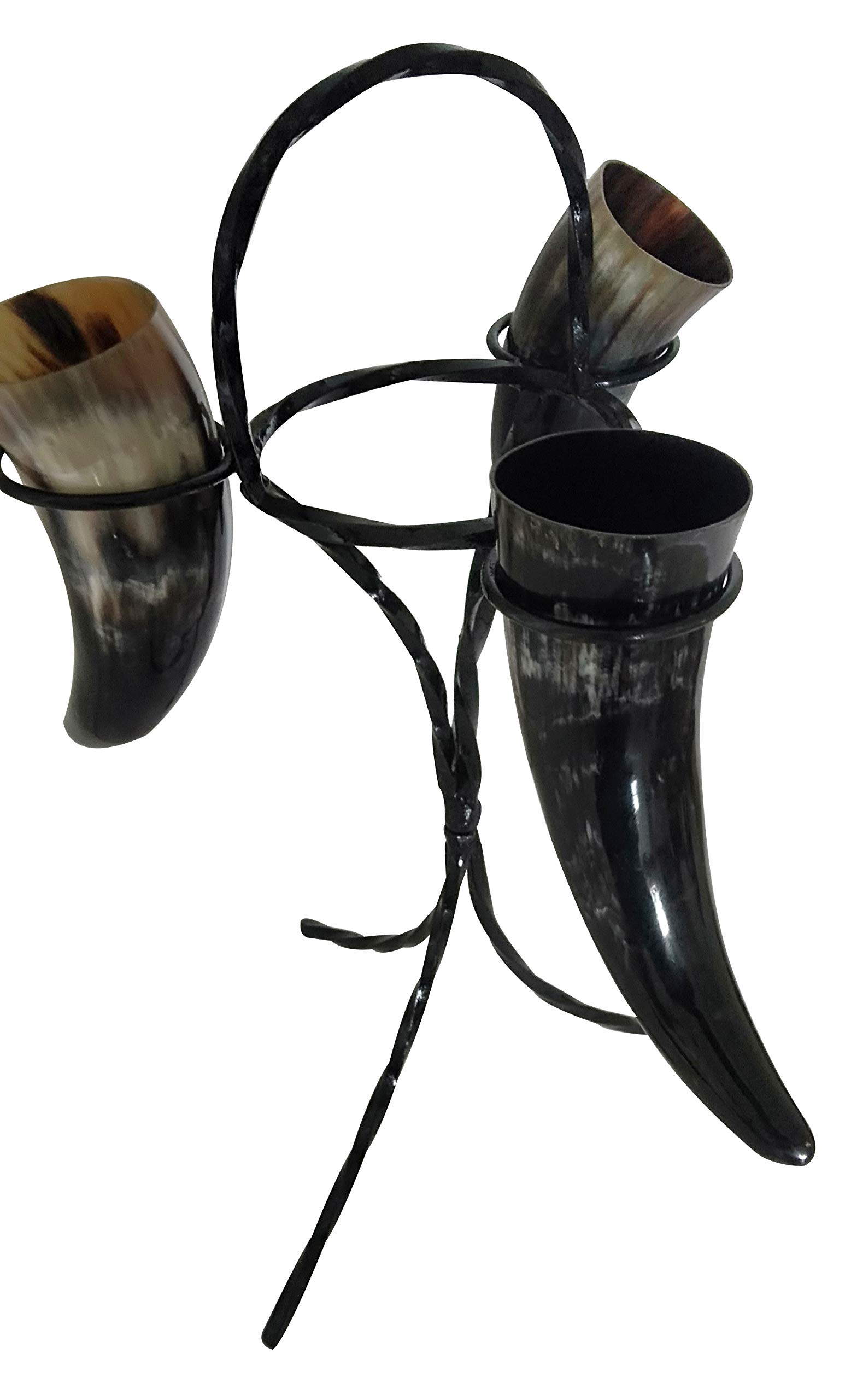 Authentic Viking Drinking Horn Beer Mug Set of 3 - Medieval Inspired Metal Stand for Wine, Mead & Shot Glasses - Perfect for Bar, Kitchen Decor & Viking Themed Parties