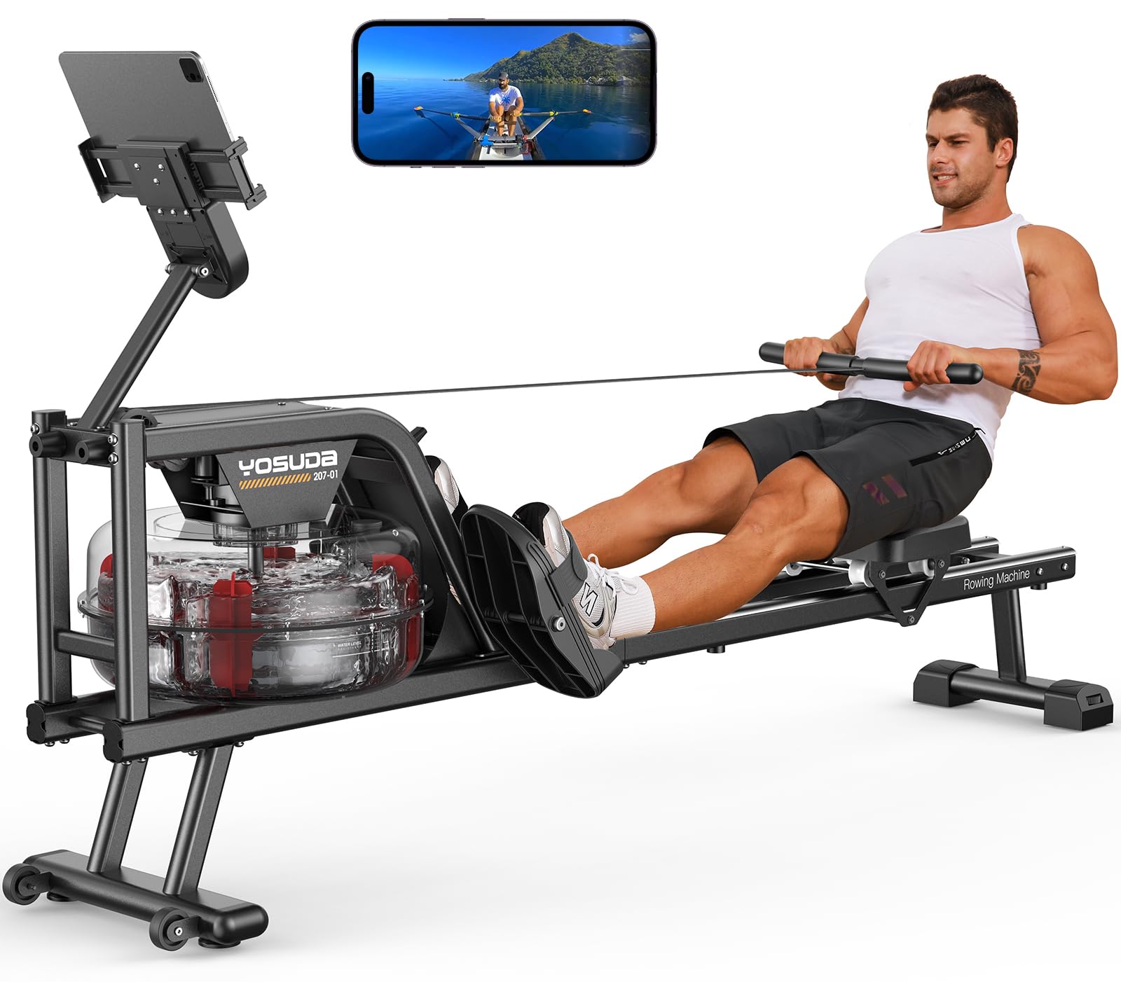 YOSUDA Magnetic/Water Rowing Machine for Home Gym - 350 LB Weight Capacity, Foldable Design with Bluetooth Connectivity, App Compatibility, Tablet Holder & Comfortable Seat Cushion | Perfect for Full-Body Workouts, Cardio Training & Small Space Fitness