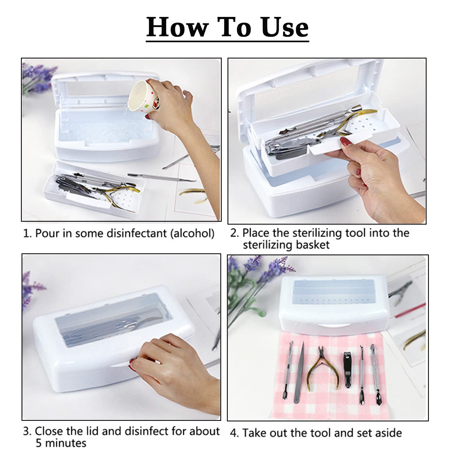 Professional Nail Art Tool Sterilizer Tray - Plastic UV Sterilizing Storage Box Organizer for Salon, Spa & Manicure Equipment - Sanitizes Nail Tools, Tweezers & Cutters (White) - Perfect for Nail Salons, Home Manicures & Beauty Professionals