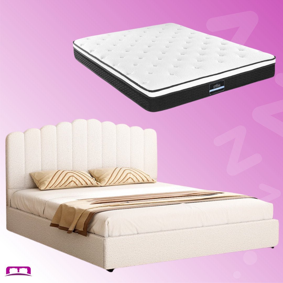 King Size Fion Boucle Upholstered Storage Bed Frame with Bonita Euro Top Medium Firm Mattress Set - Perfect for Small Bedrooms & Guest Rooms, Space-Saving Storage Solution