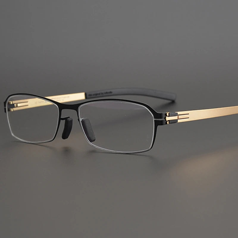 Black Unisex Semi-Rimless Square Screwless Steel Eyeglasses Frame 49006 - Perfect for Reading, Work & Fashion Accessories