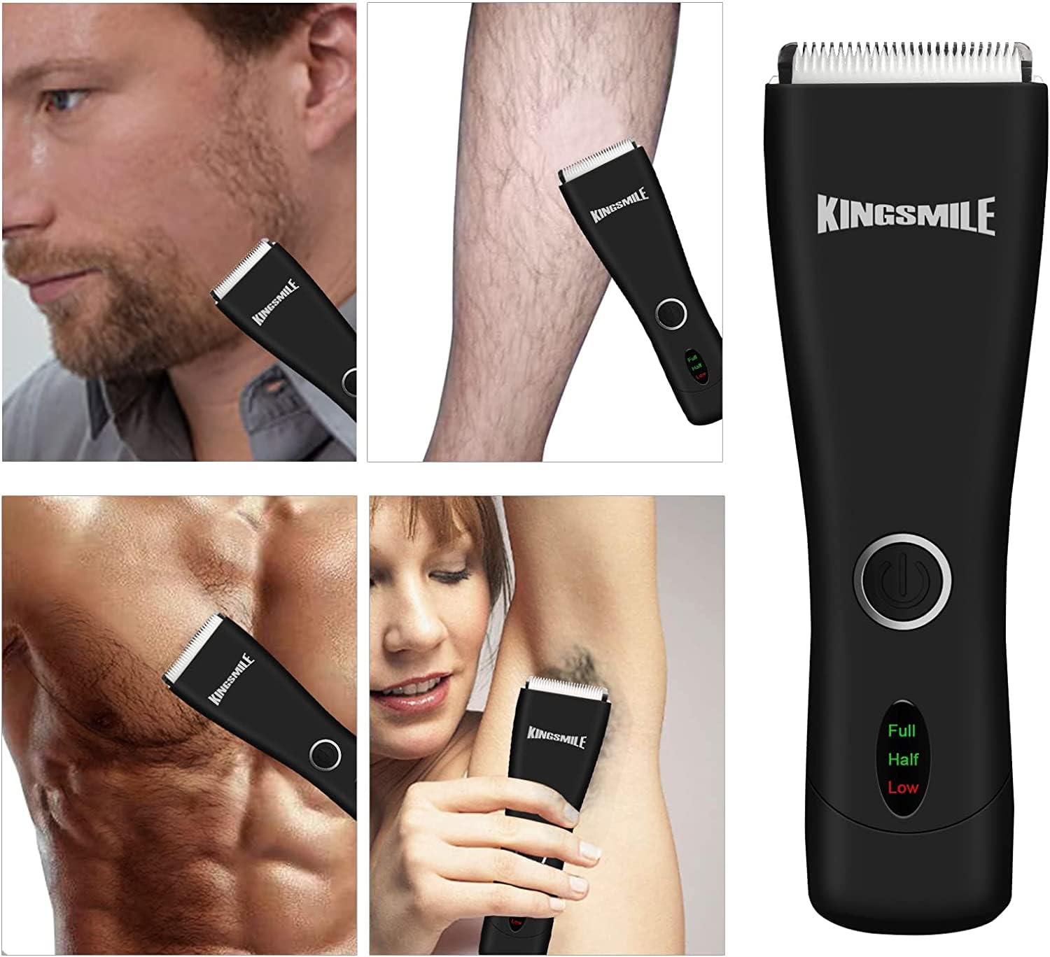 Kingsmile Electric Body Hair Trimmer for Men - Safe Pubic & Groin Hair Clipper with Replaceable Ceramic Blade, Waterproof Design & Charger Included | Perfect for Travel, Gym & Personal Hygiene Grooming
