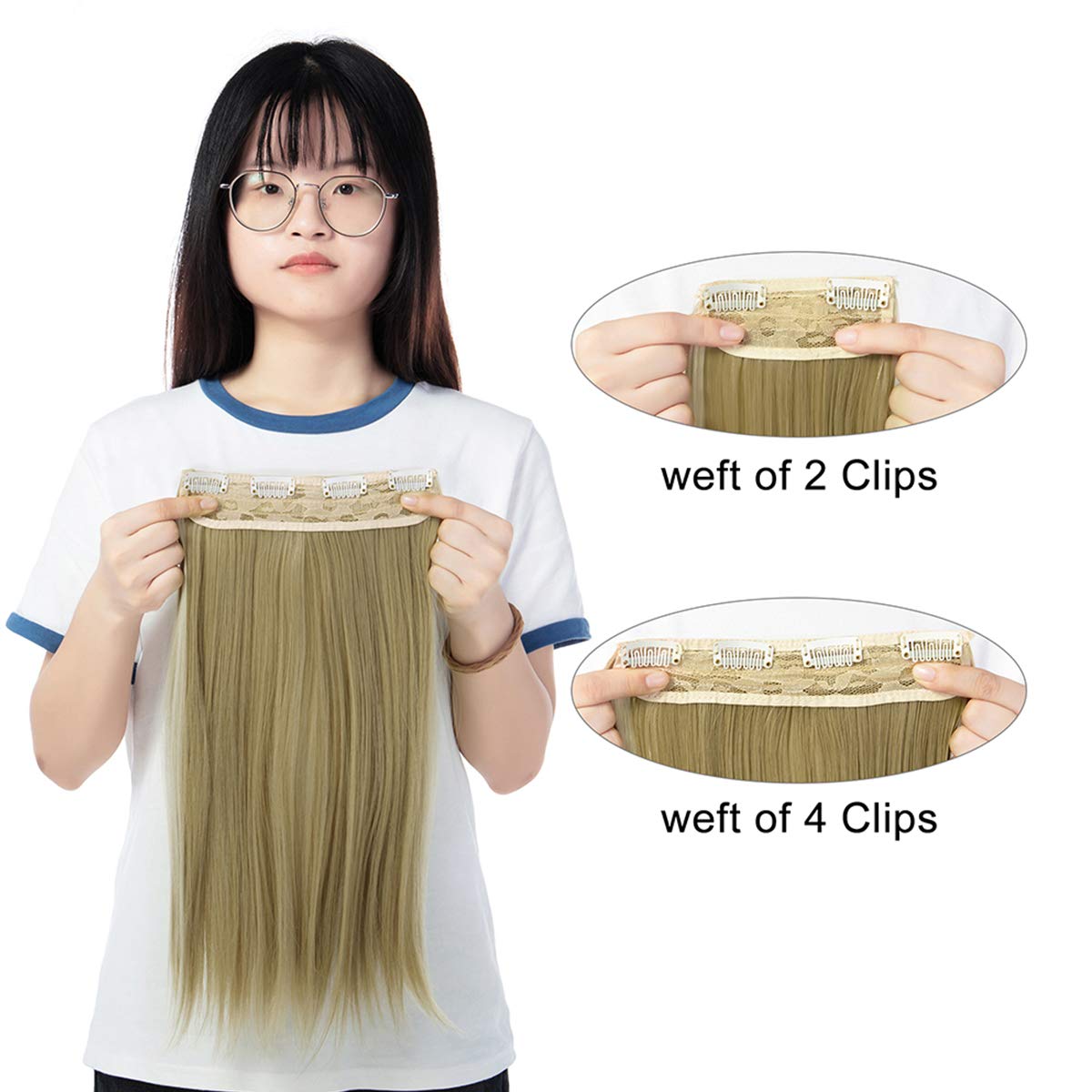 Clip in Hair Extensions 3Pcs - 8 Clips Straight Thick Full Head Double Weft Synthetic Hair Extensions for Women (18