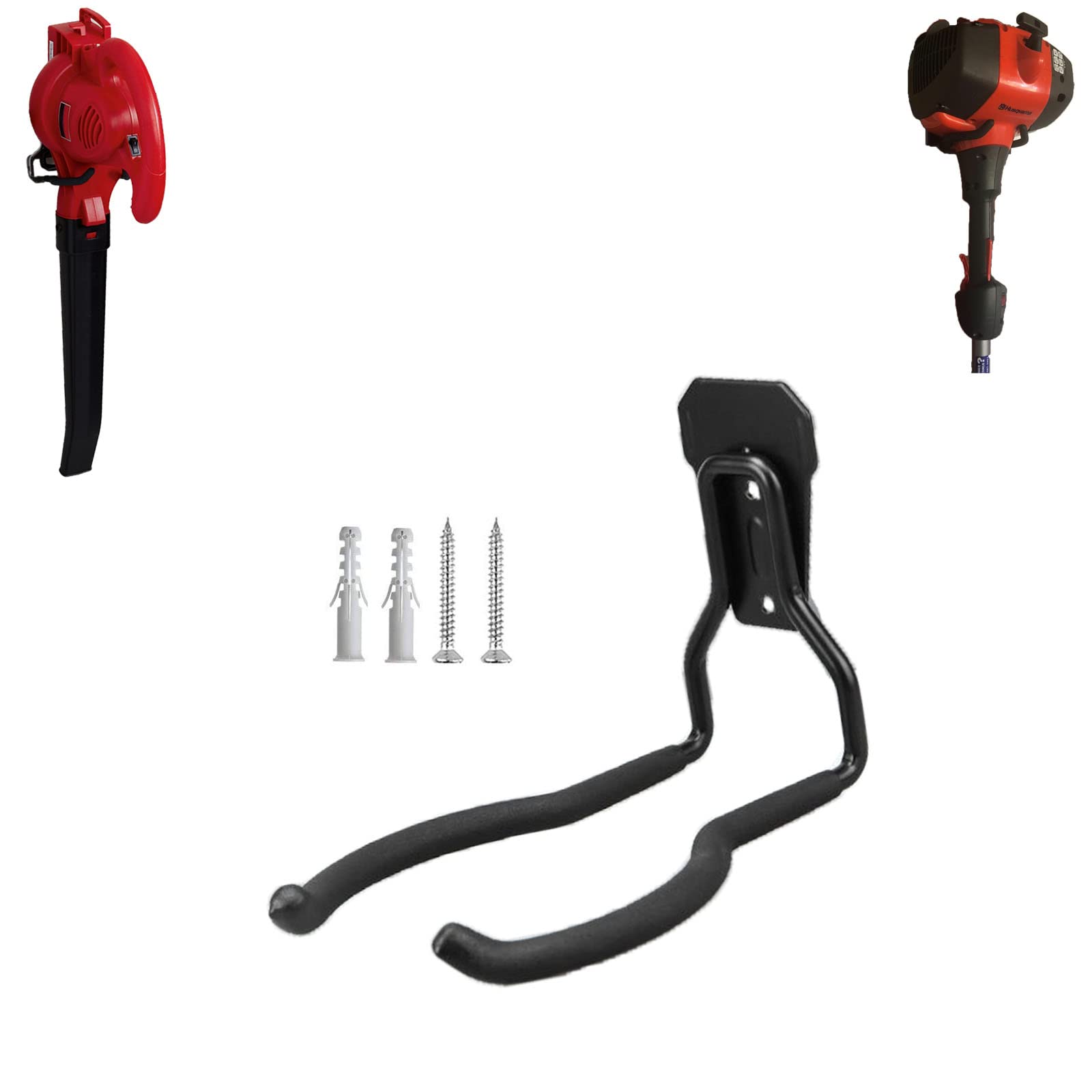 **Wall Mounted String Trimmer Hanger - Heavy Duty Weedeater Hook Holder for Garage Tool Organization, Storage & Workshop Use (Black, 1 Pack) - Perfect for Lawn Care & Gardening Tools**