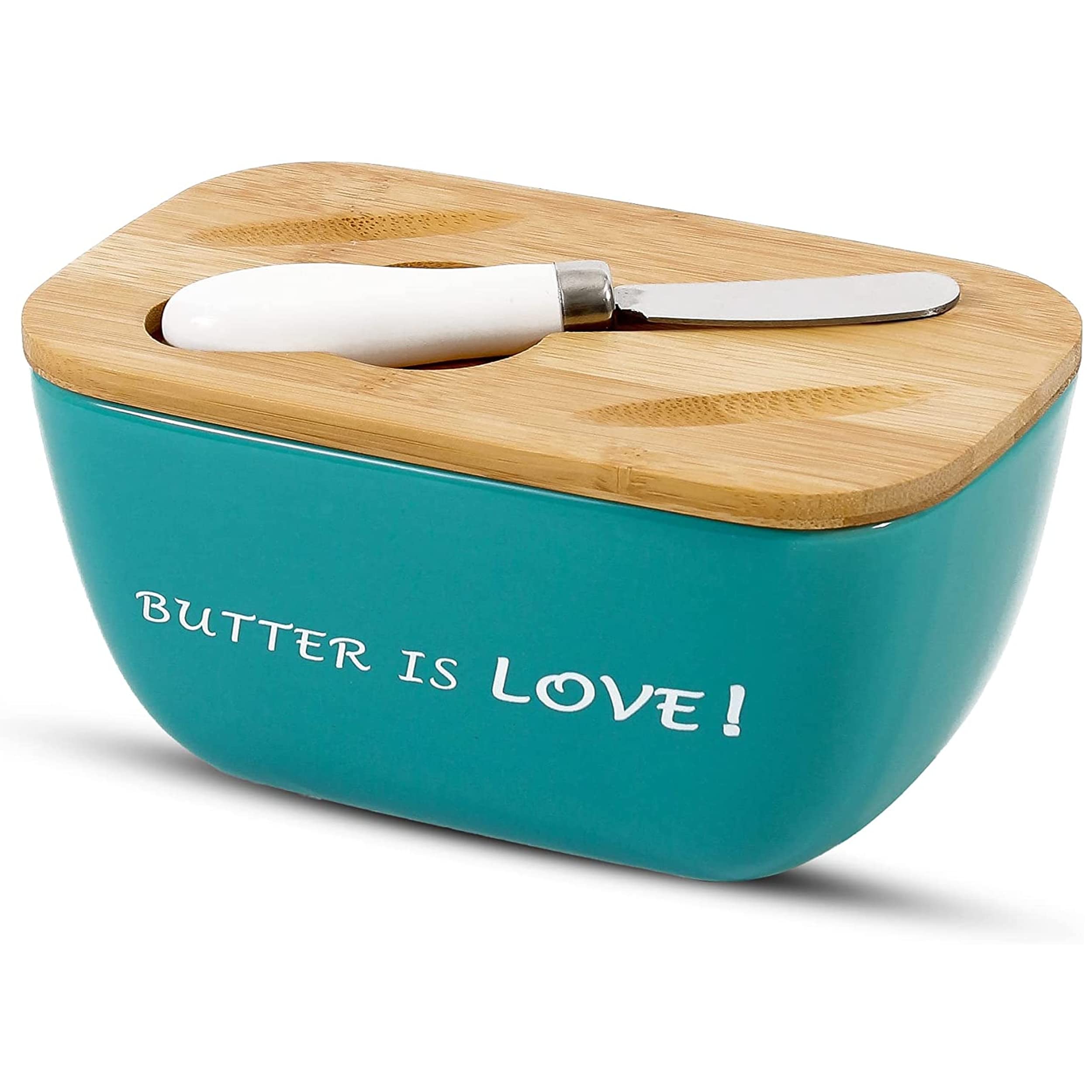 Ceramic Butter Dish with Lid and Knife Holder - Airtight Butter Keeper for Countertop - Butter Storage Container with Built-in Knife Slot - Perfect for Kitchen, Dining Table, and Breakfast Serving by UNI-THGT