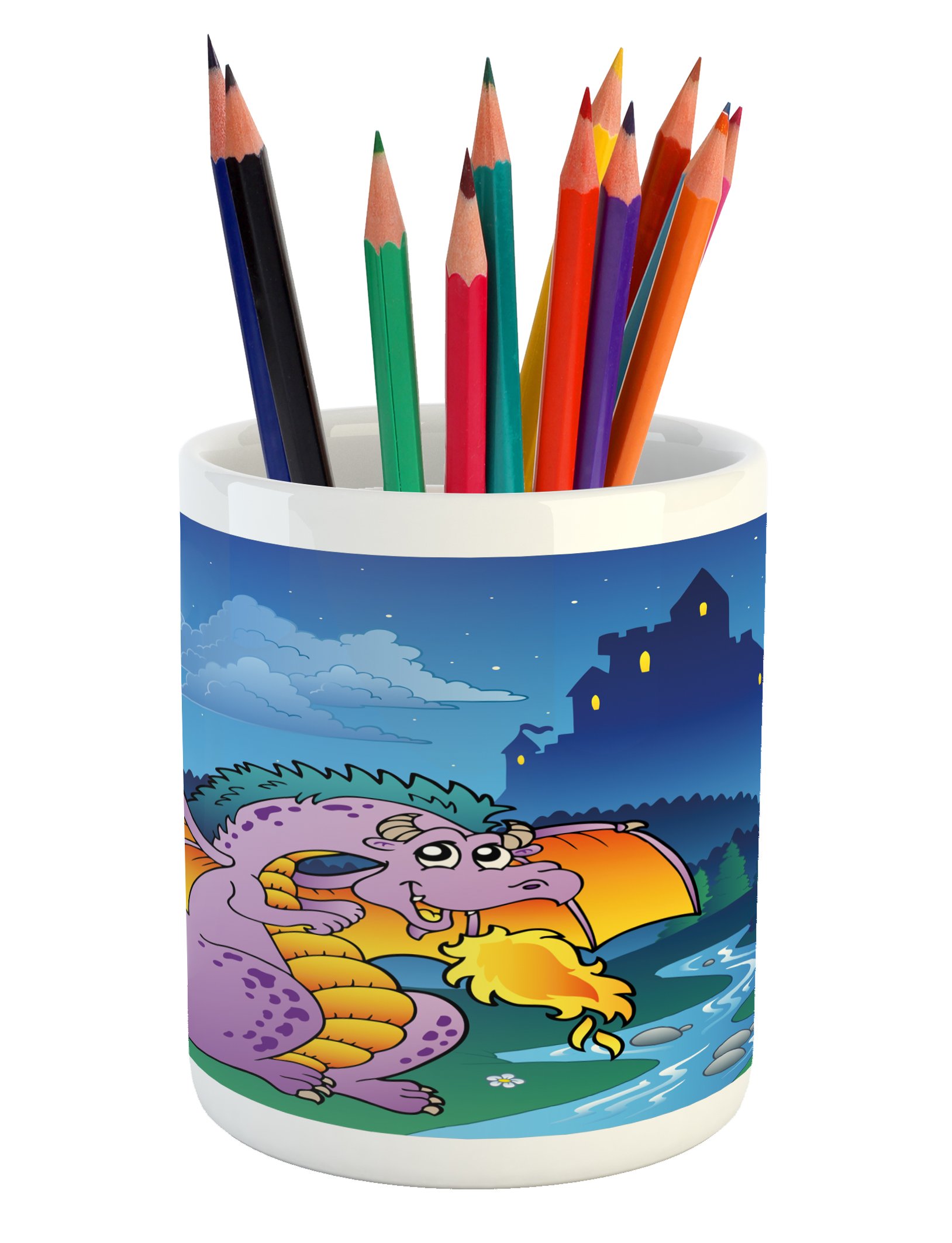 Fantasy Dragon Ceramic Pen Holder - Cartoon Themed Desk Organizer for Office & Home, 3.6 x 3.2 Inch Multicolor Pencil Cup - Perfect for Writers, Artists & Fantasy Lovers