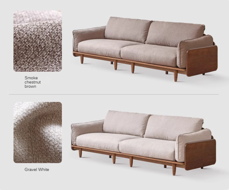 Oak Solid Wood Leather & Fabric Straight Sofa - Durable Modern Living Room Furniture for Home & Office