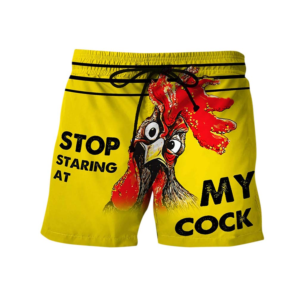 **Men's Beer Print Swim Shorts - Quick Dry Drawstring Bathing Suit for Beach, Pool & Summer Festivals**