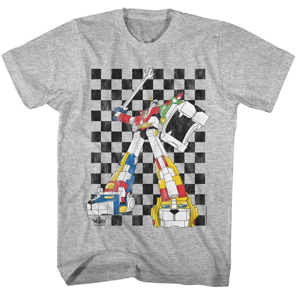 Voltron 80s Vintage Checkerboard Graphic T-Shirt for Adults - Retro Cartoon TV Show Tee - Perfect for Cosplay, Casual Wear & 80s Nostalgia Fans