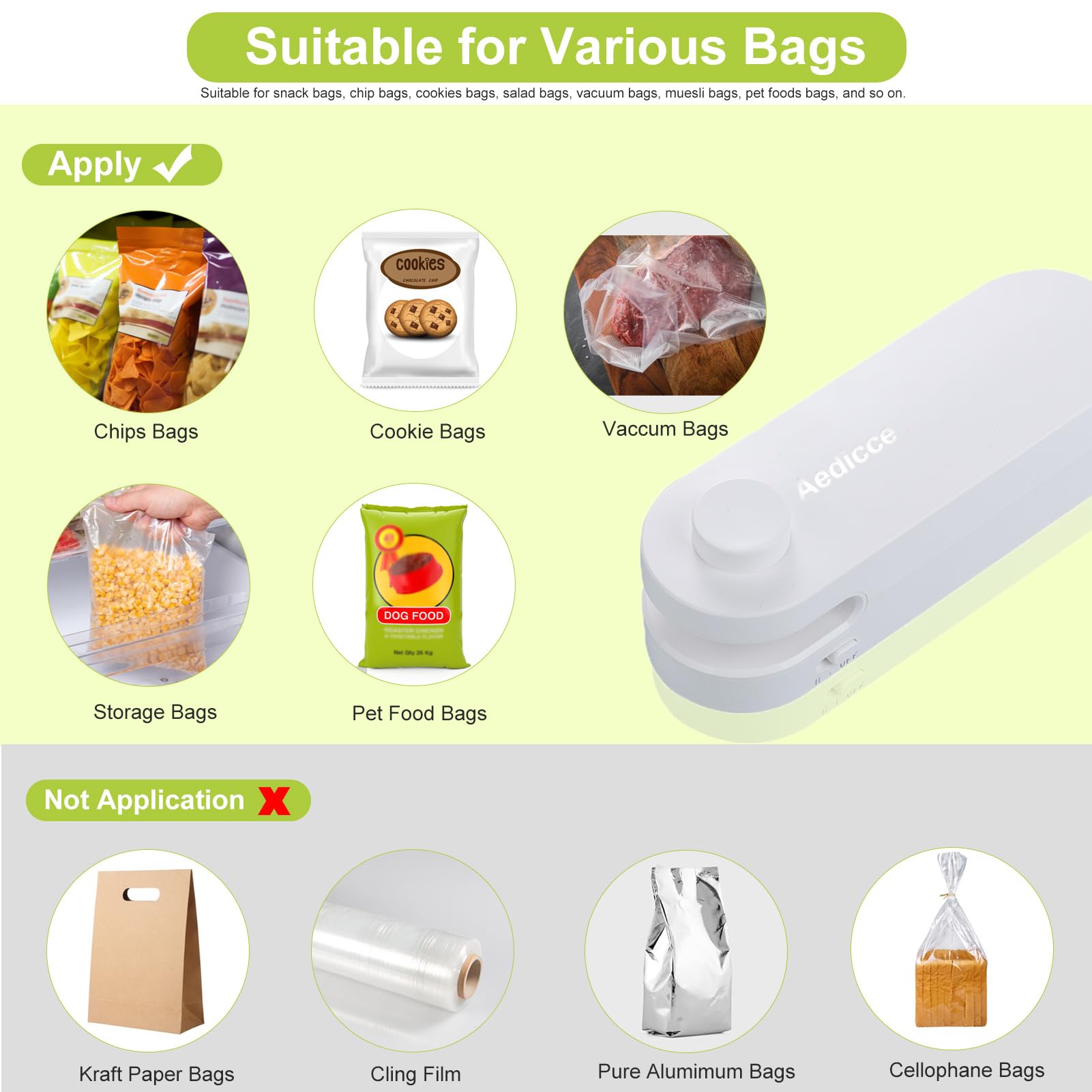 4 in 1 Mini Bag Sealer with Cutter - USB Rechargeable Heat Sealer for Plastic Bags, Food Storage & Snacks - Portable Chip Bag Resealer (White) - Perfect for Kitchen, Travel & Camping Use