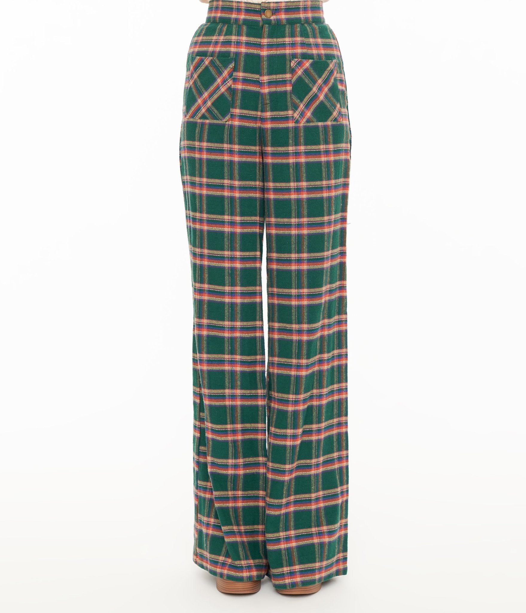 Vintage 1960s Green & Red Plaid Wide Leg Trousers by Smak Parlour - Retro High Waist Pants for Women, Perfect for Christmas Outfits & Holiday Parties